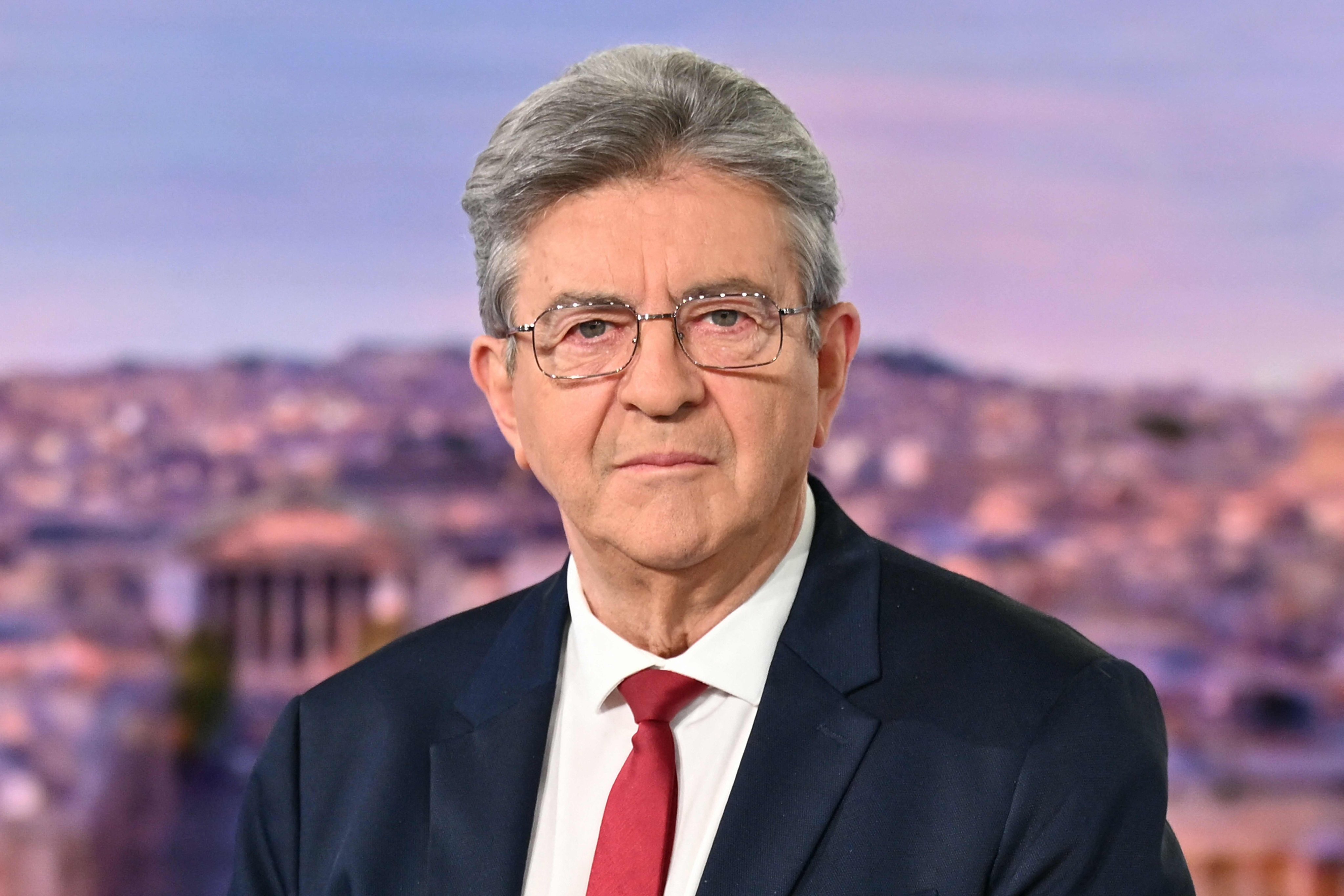 La France Insoumise leader Jean-Luc Melenchon ahead of an interview on the French TV channel TF1’s evening news programme where he announced his candidacy for the 2027 French presidential election, in Boulogne-Billancourt outside Paris on Sunday. Photo: AFP