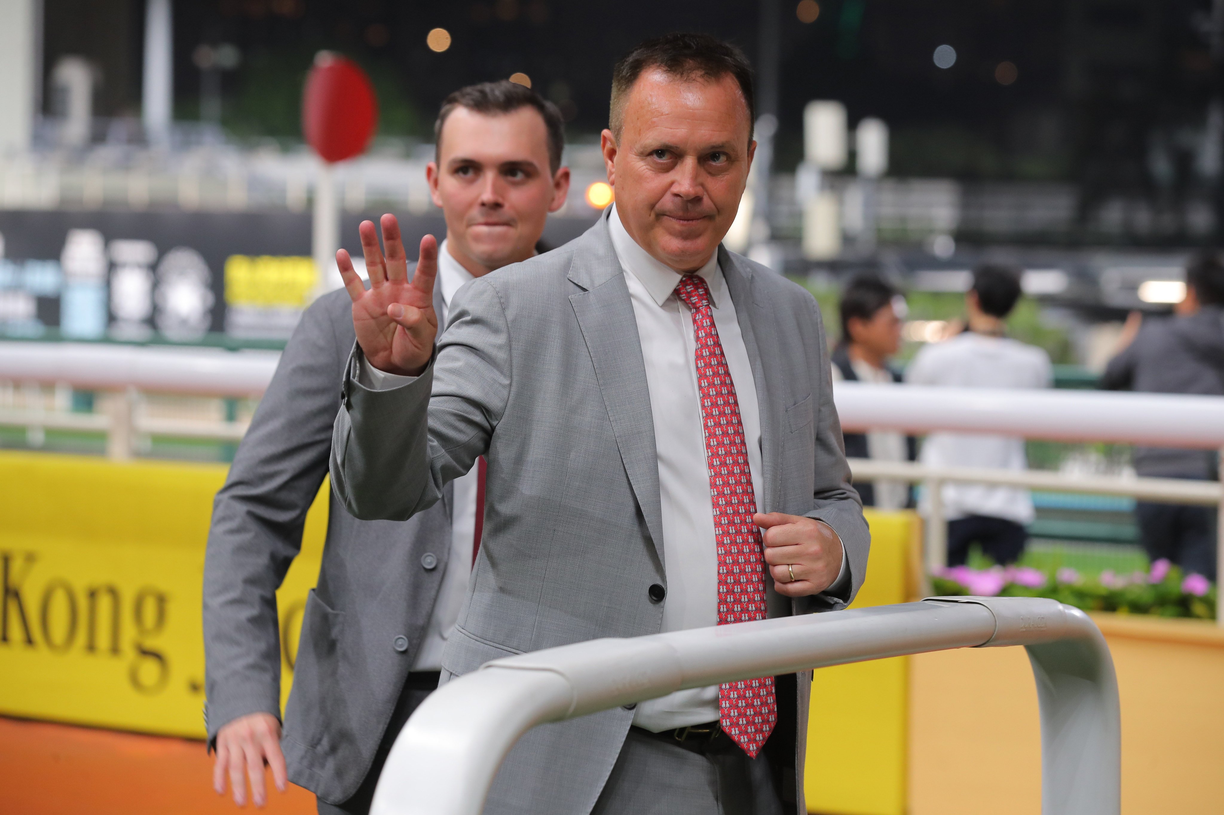 Caspar Fownes celebrates a Happy Valley four-timer last month. Photos: Kenneth Chan