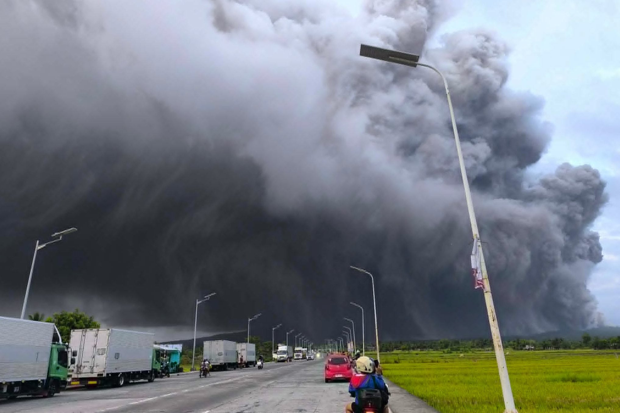 Ash from the Mayon volcano is seen from Camalig, Albay province, on Saturday. Photo: AP