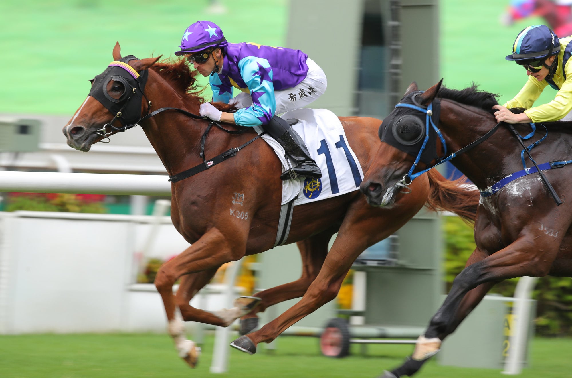 Bull Attitude, ridden by Lyle Hewitson, wins at Sha Tin.