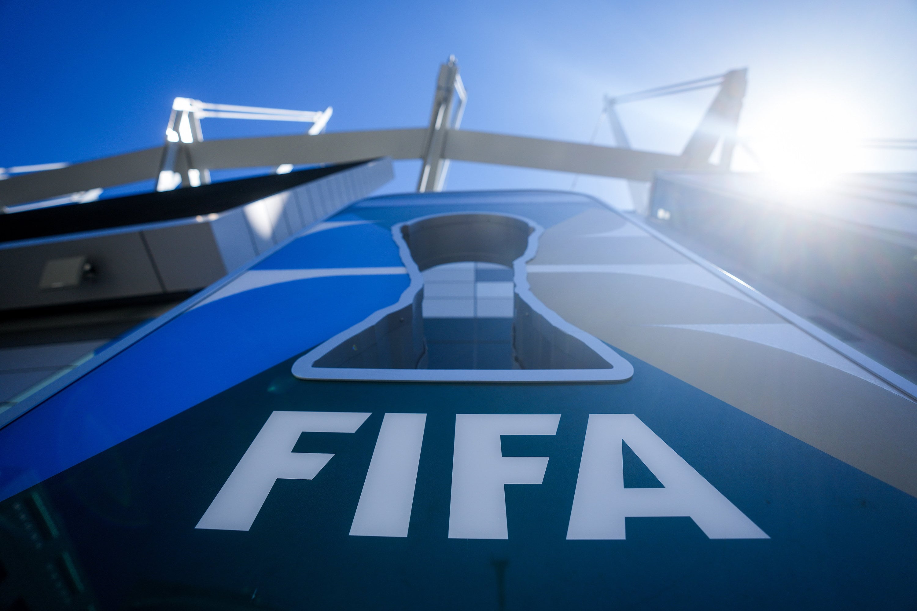 The Fifa logo is displayed on a World Cup countdown timer outside BC  Place stadium in Vancouver. Photo: AP