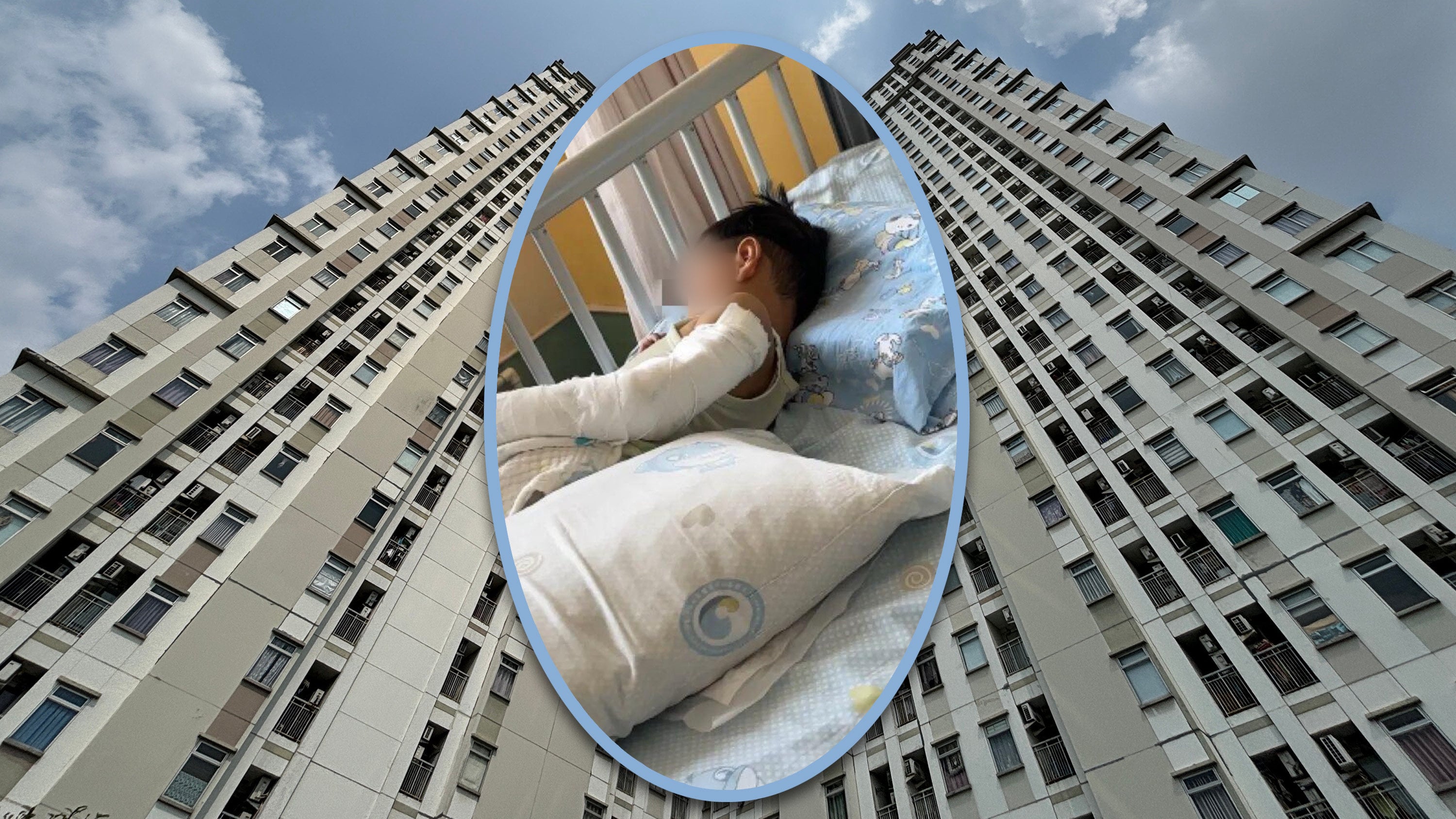 A four-year-old Chinese boy survived a fall from the 11th floor of a building. He later revealed that he had climbed onto the window to see if his parents were coming home. Photo: SCMP composite/Shutterstock/Douyin