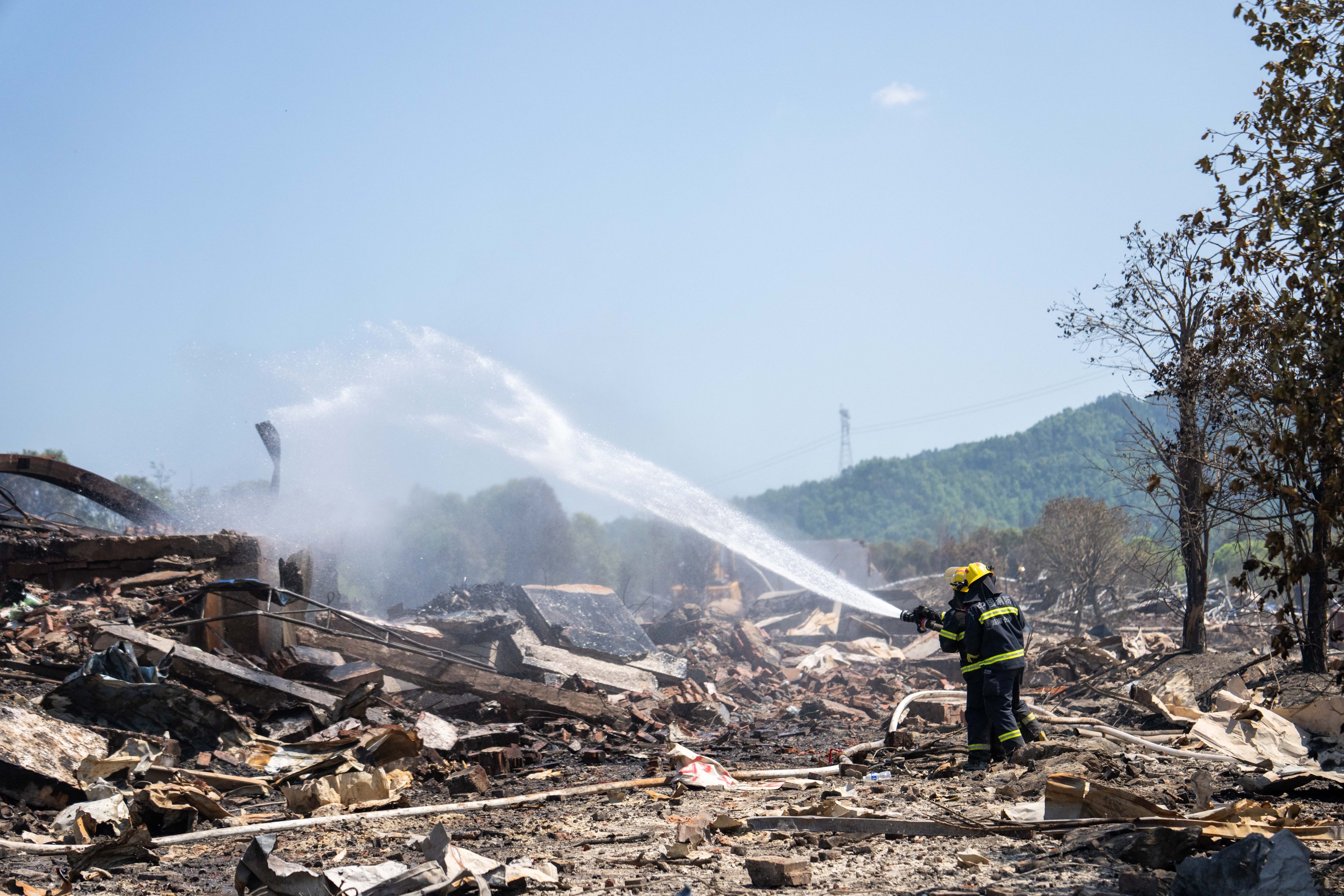 Rescuers work on site after an explosion at a fireworks plant in Liuyang, central China’s Hunan province, on May 5. Photo: Xinhua