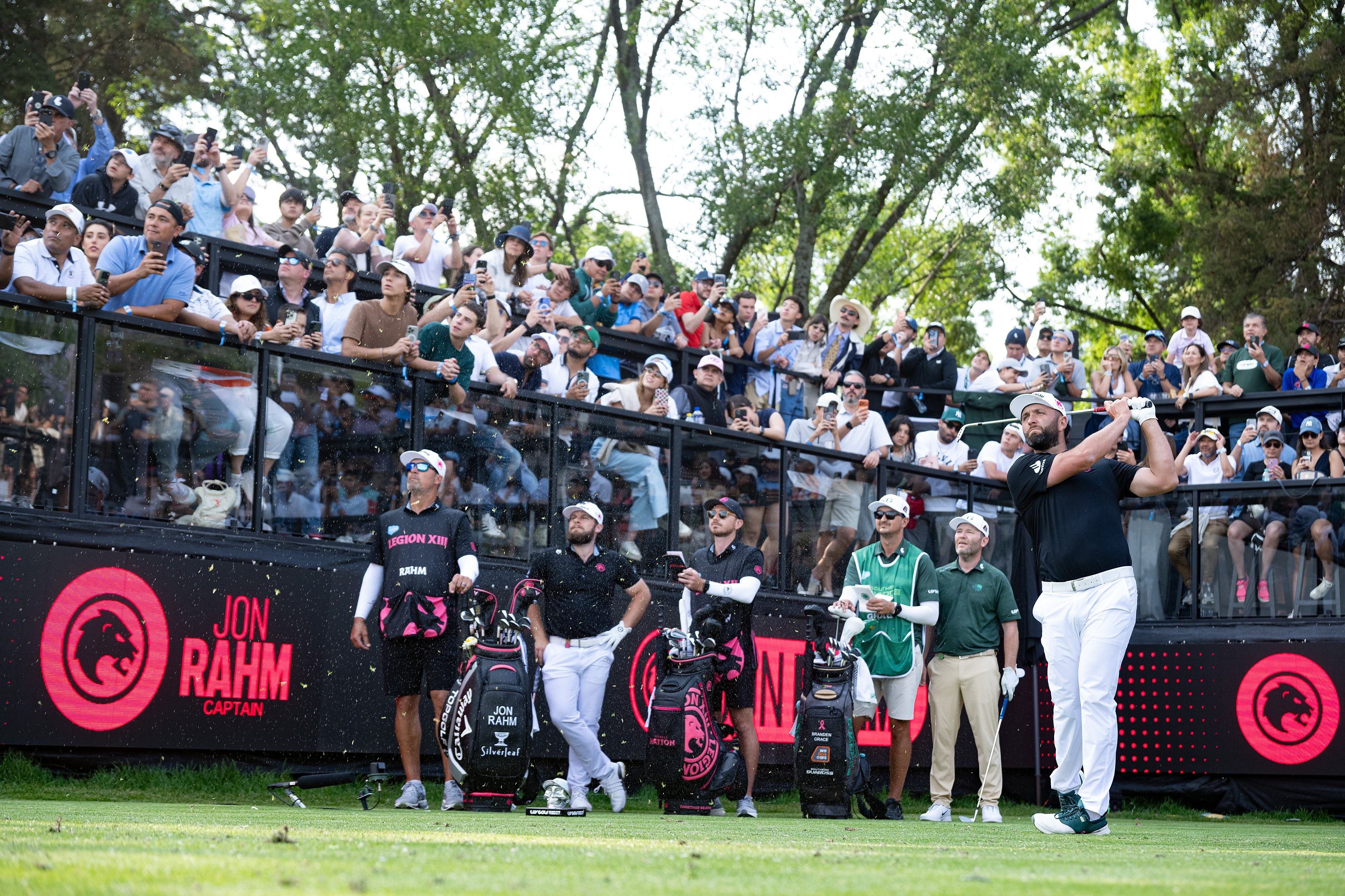 Jon Rahm (right) won the LIV Golf Mexico City event at Club de Golf Chapultepec in April. Photo: AP