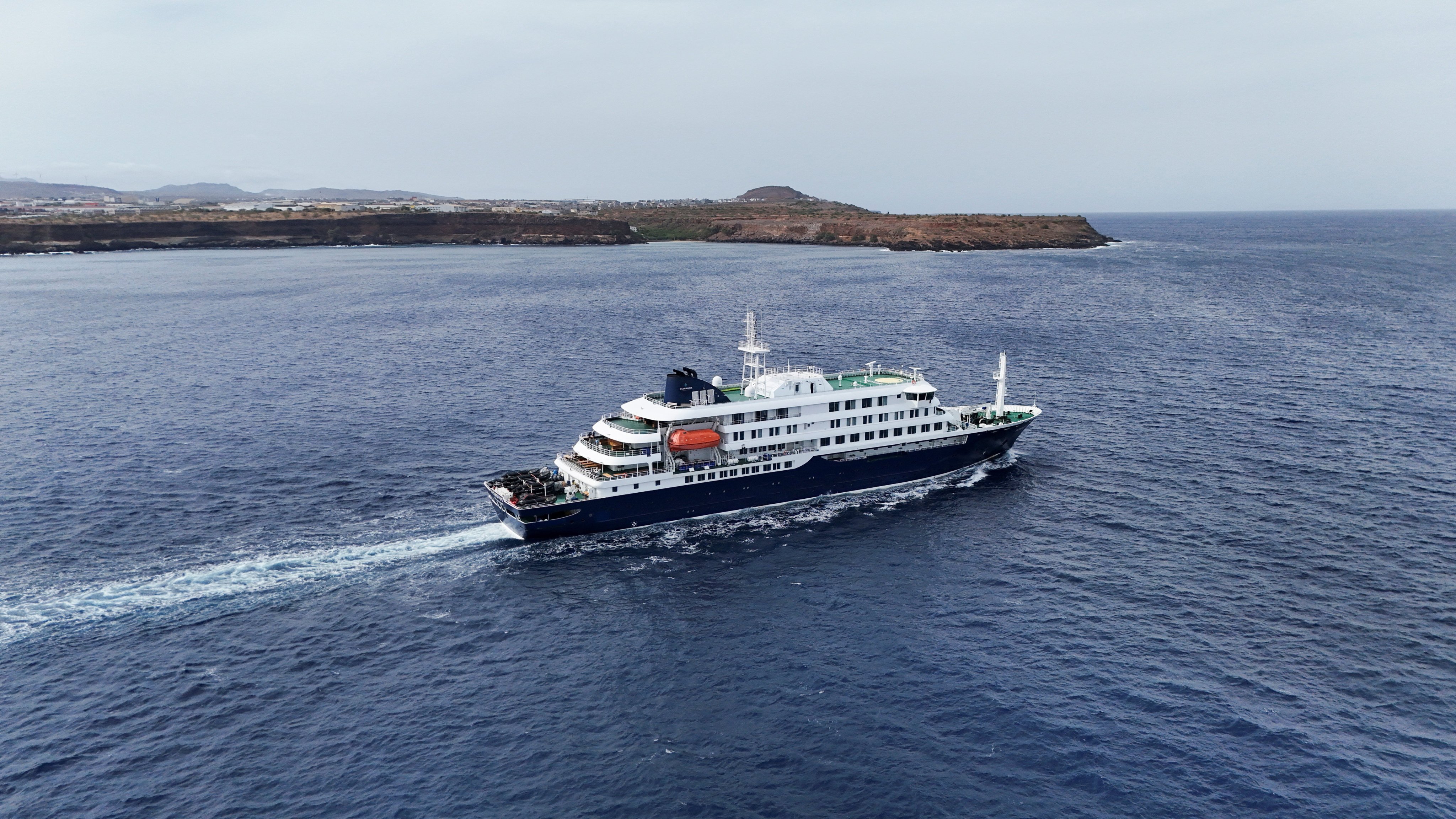 The hantavirus-stricken cruise ship MV Hondius leaves Praia, Cape Verde, on Wednesday. Photo: Reuters