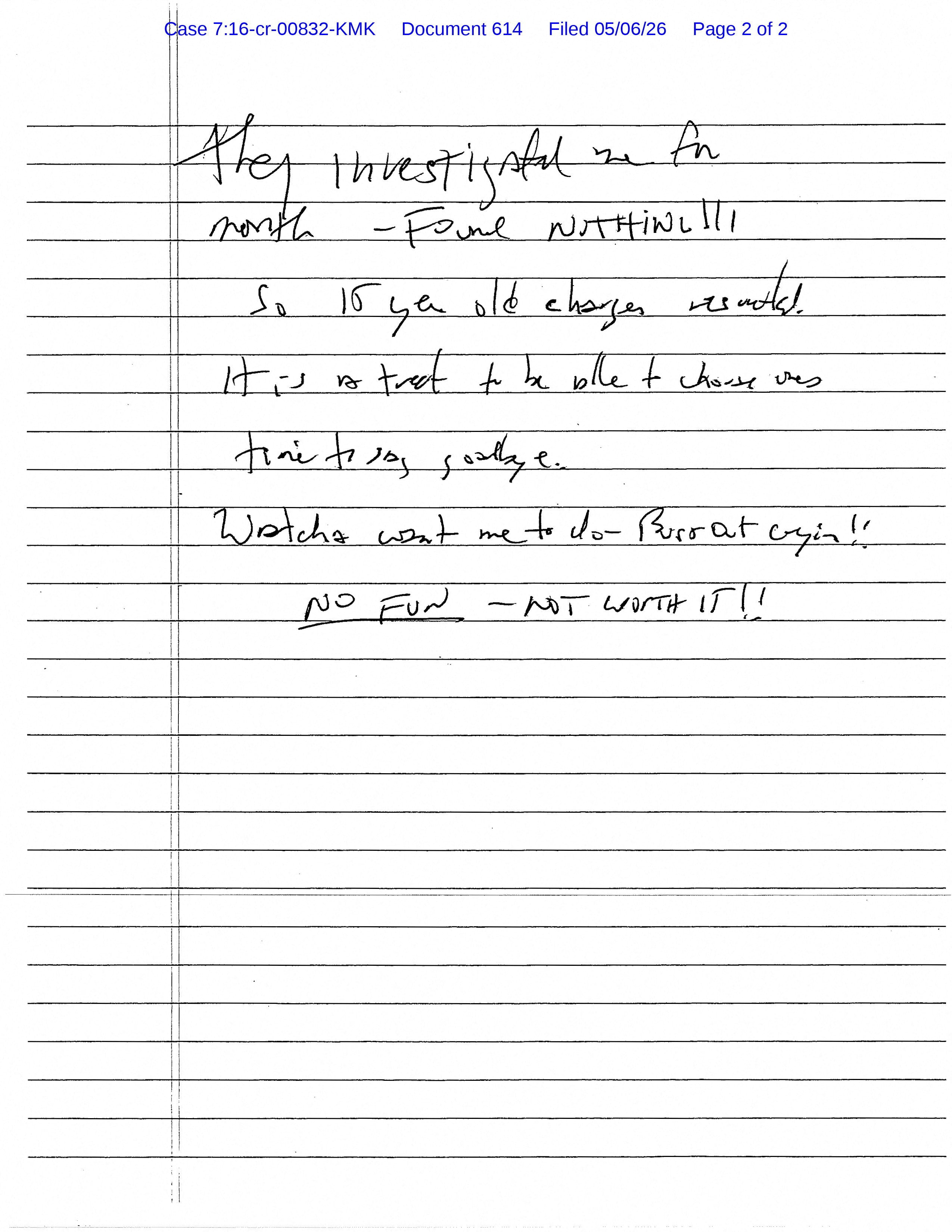 The purported suicide note. Photo: US District Court for the Southern District of New York via Reuters