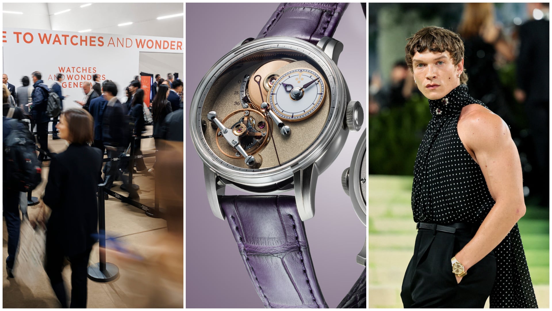 From left: Watches and Wonders 2026; Cleguer Inspiration One; Heated Rivalry star Connor Storrie wearing Omega at the Met Gala. Photos: Handout, Reuters