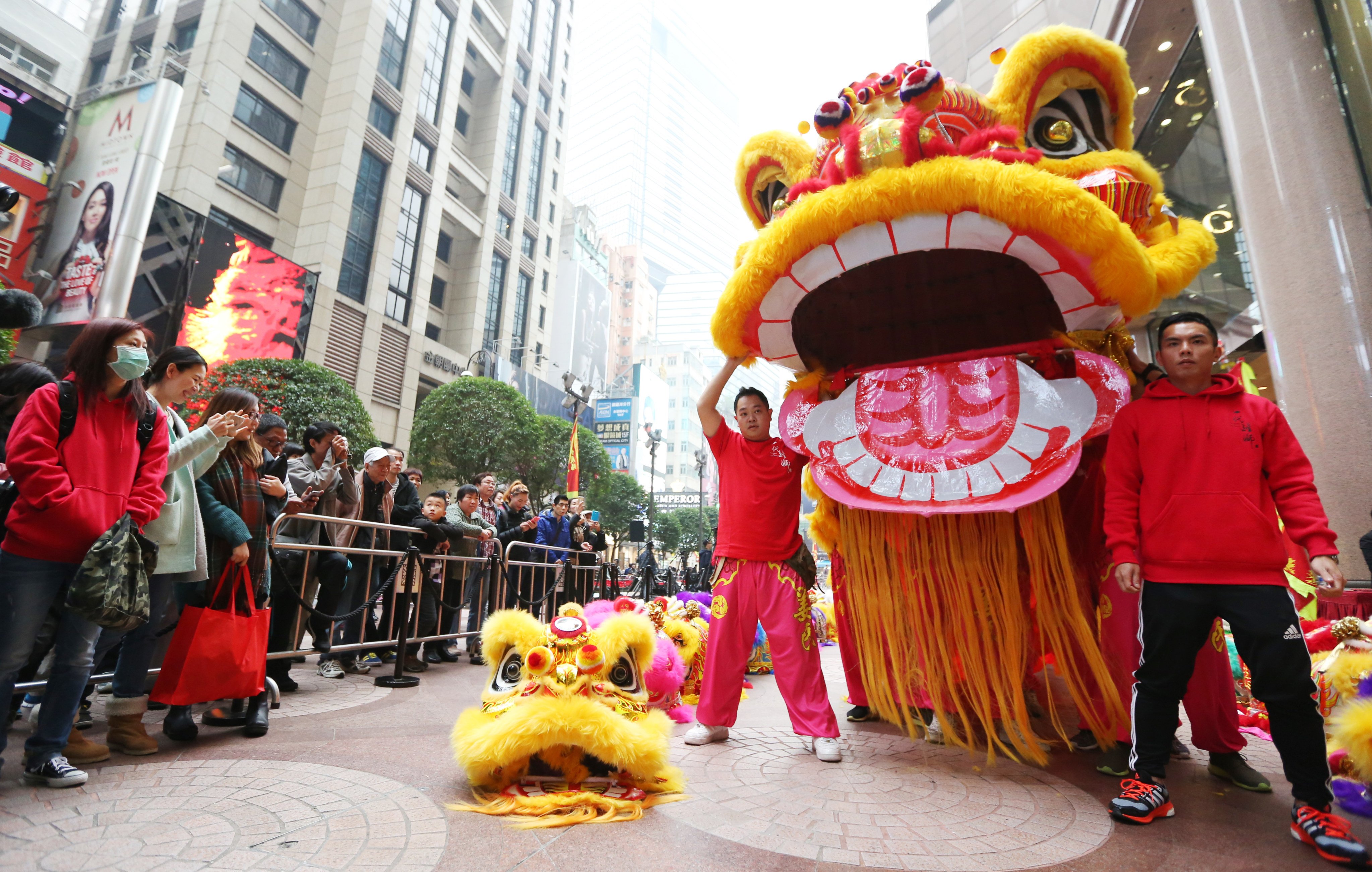 The team rehearse for the opening ceremony of “The Legend of Lion Dance” exhibition at Times Square in 2015. Photo: Nora Tam