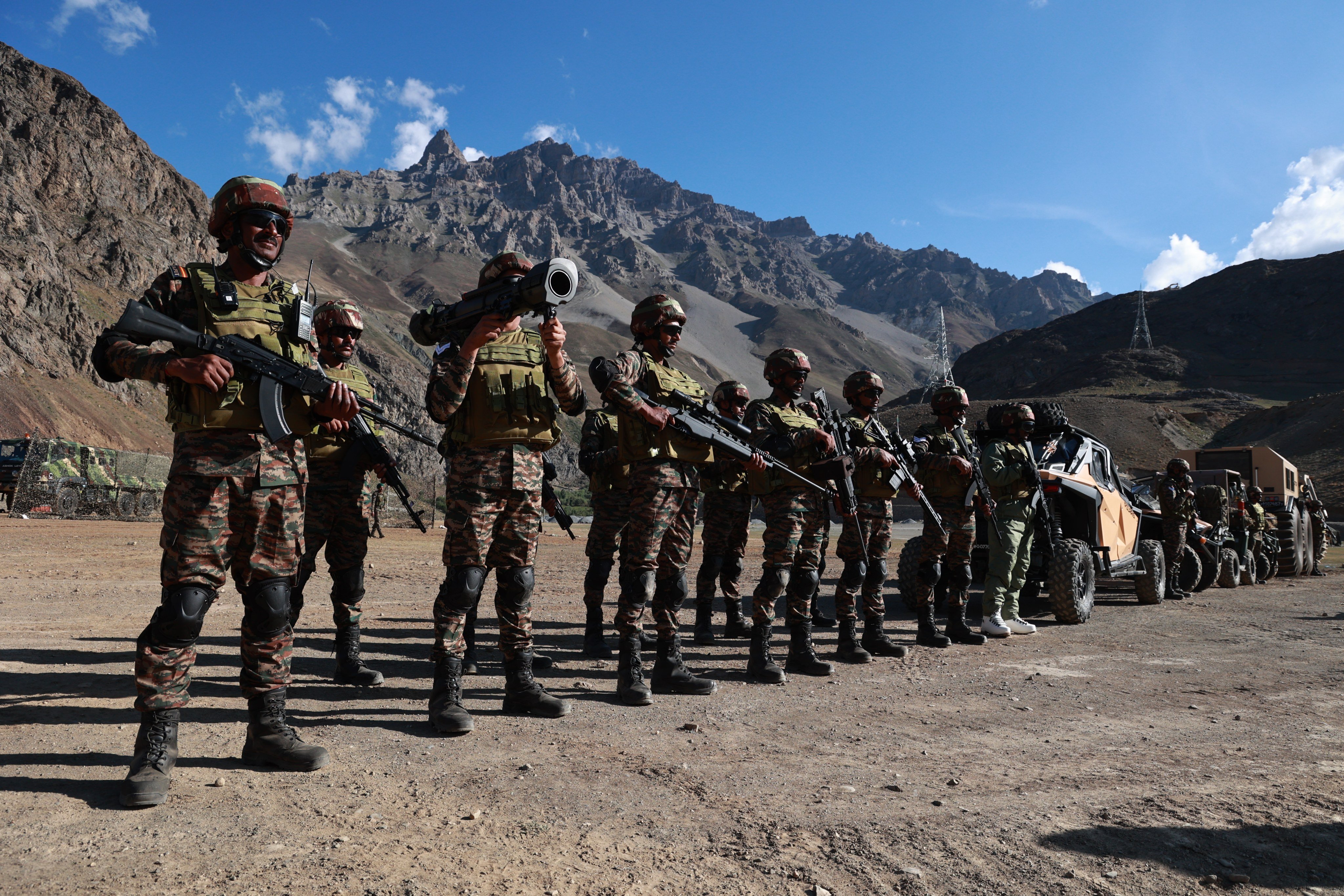 Indian soldiers perform drills in Kargil, Ladakh, India, in July last year. The Indian army is increasing its use of green energy sources due to rising oil prices caused by the impact of the Iran war. Photo: NurPhoto via Getty Images