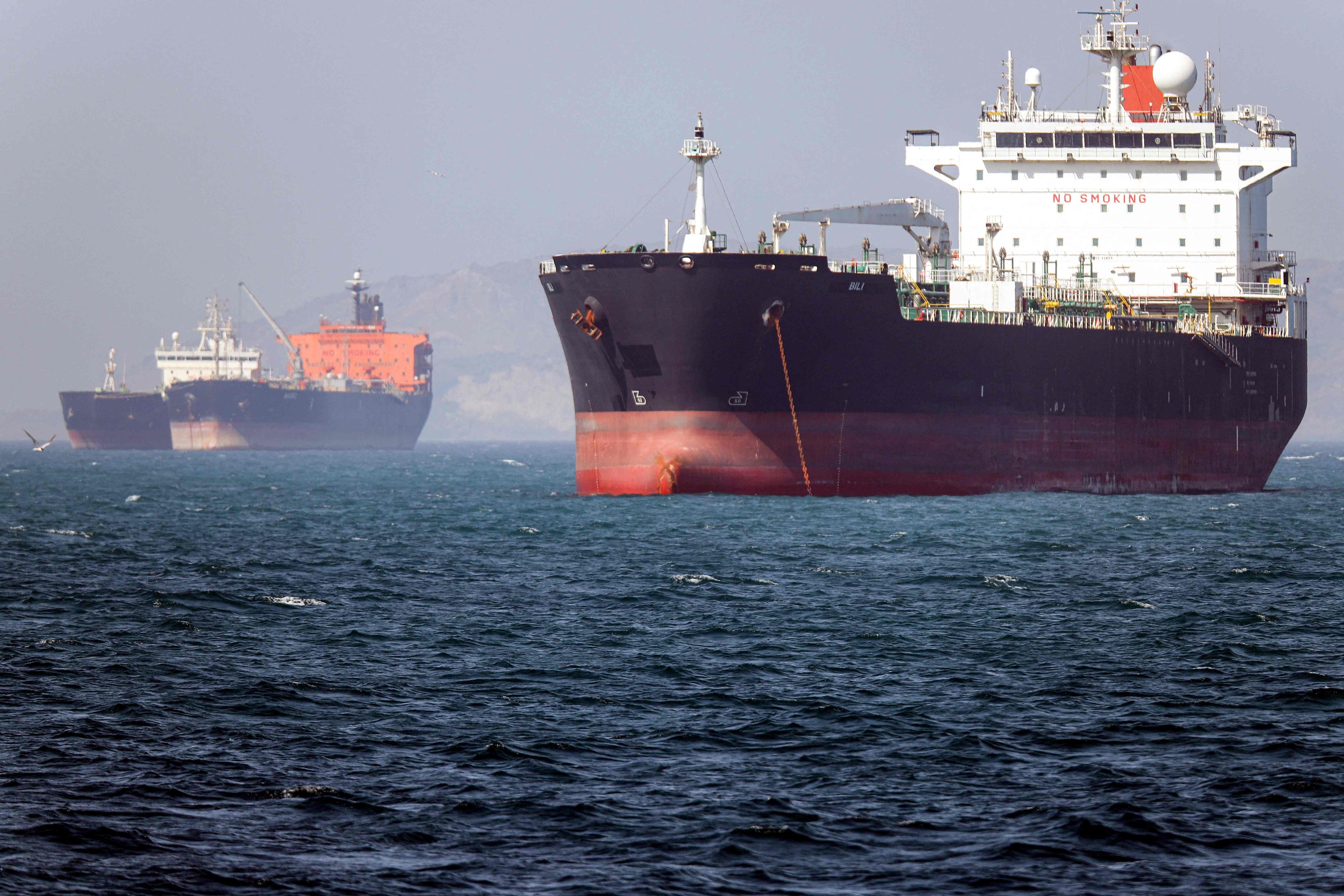 Oil tankers remain anchored in the Strait of Hormuz off Bandar Abbas in southern Iran. Photo: ISNA/AFP