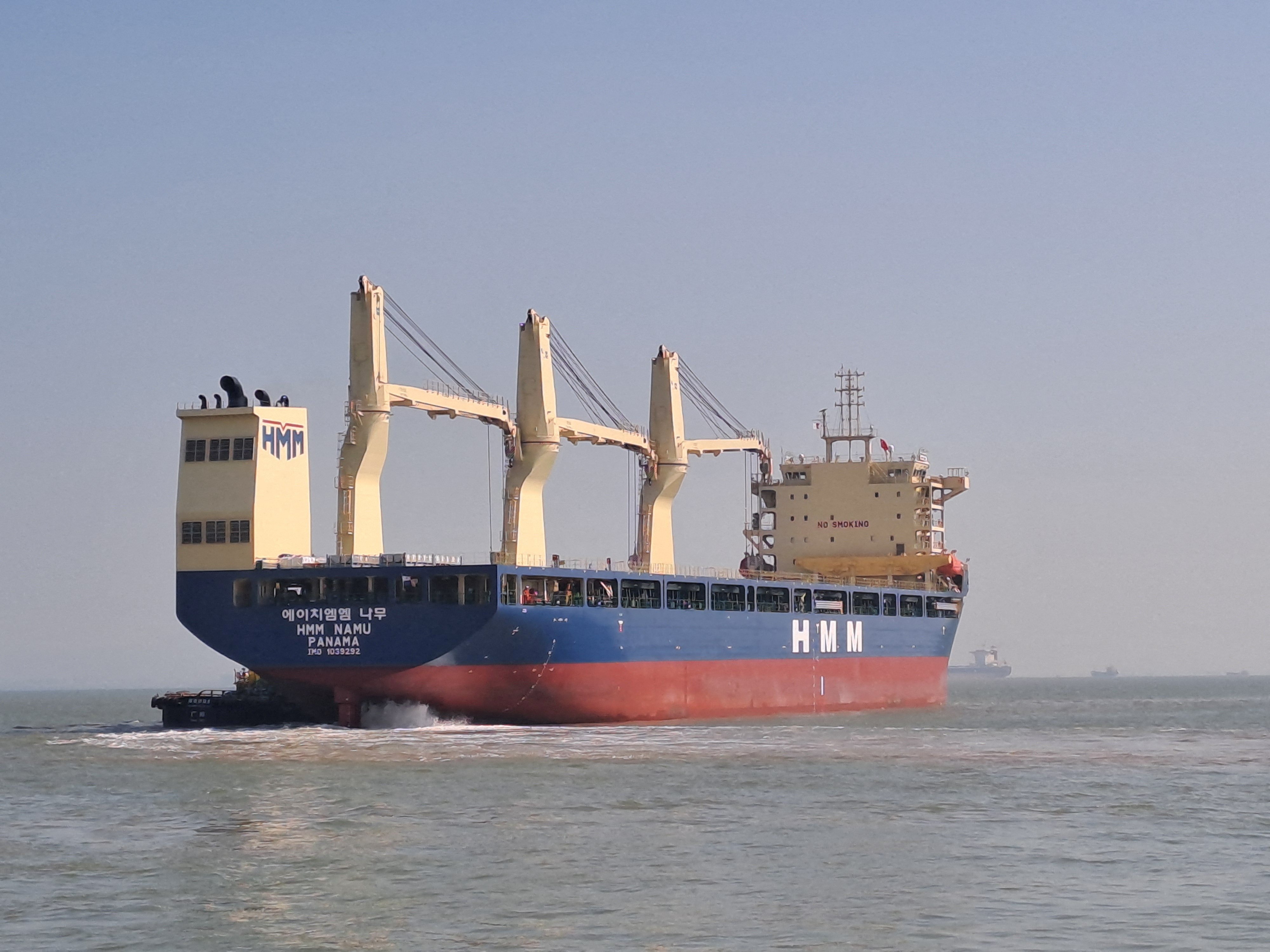 The Panama-flagged HMM Namu is seen off the coast of Guangzhou, China, on January 5.  Photo: HMM/Reuters