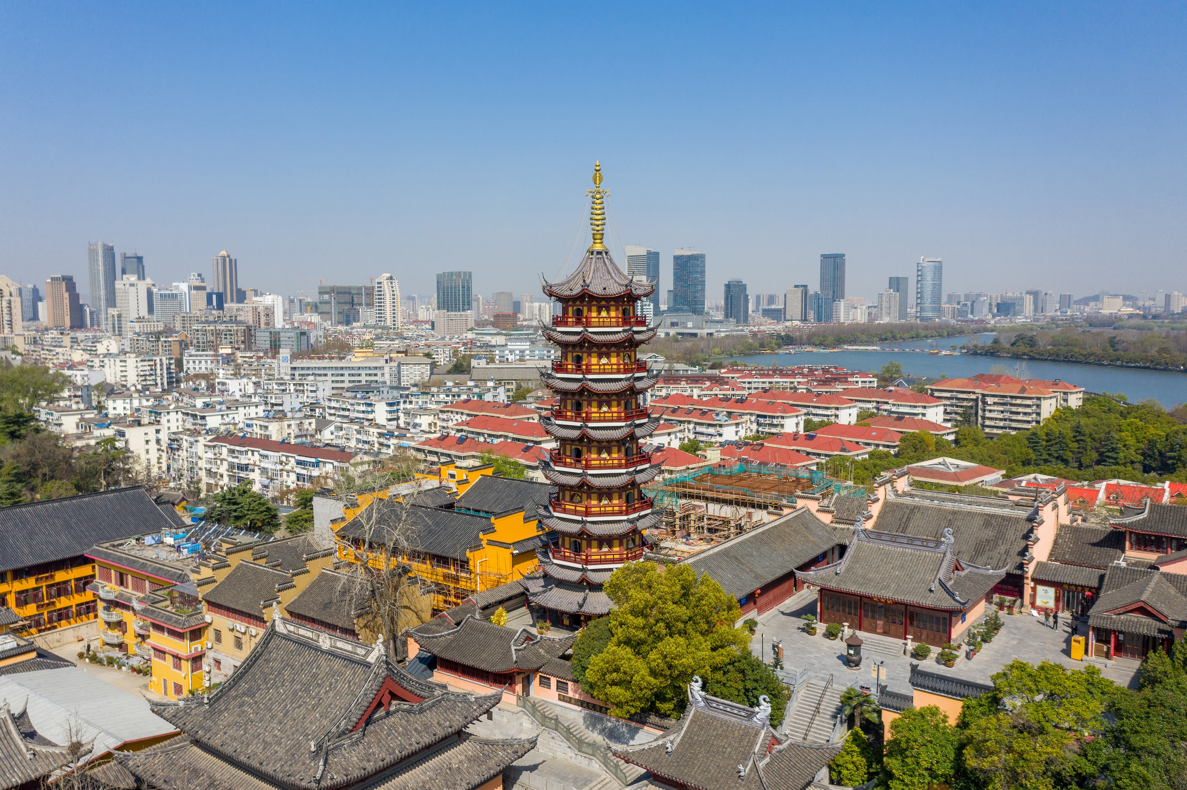 Jiming Temple rises above surrounding buildings in Nanjing. The ancient city, which has served as China’s capital at various points in history, is a feast for the senses. Here’s how to spend a weekend there. Photo: Shutterstock