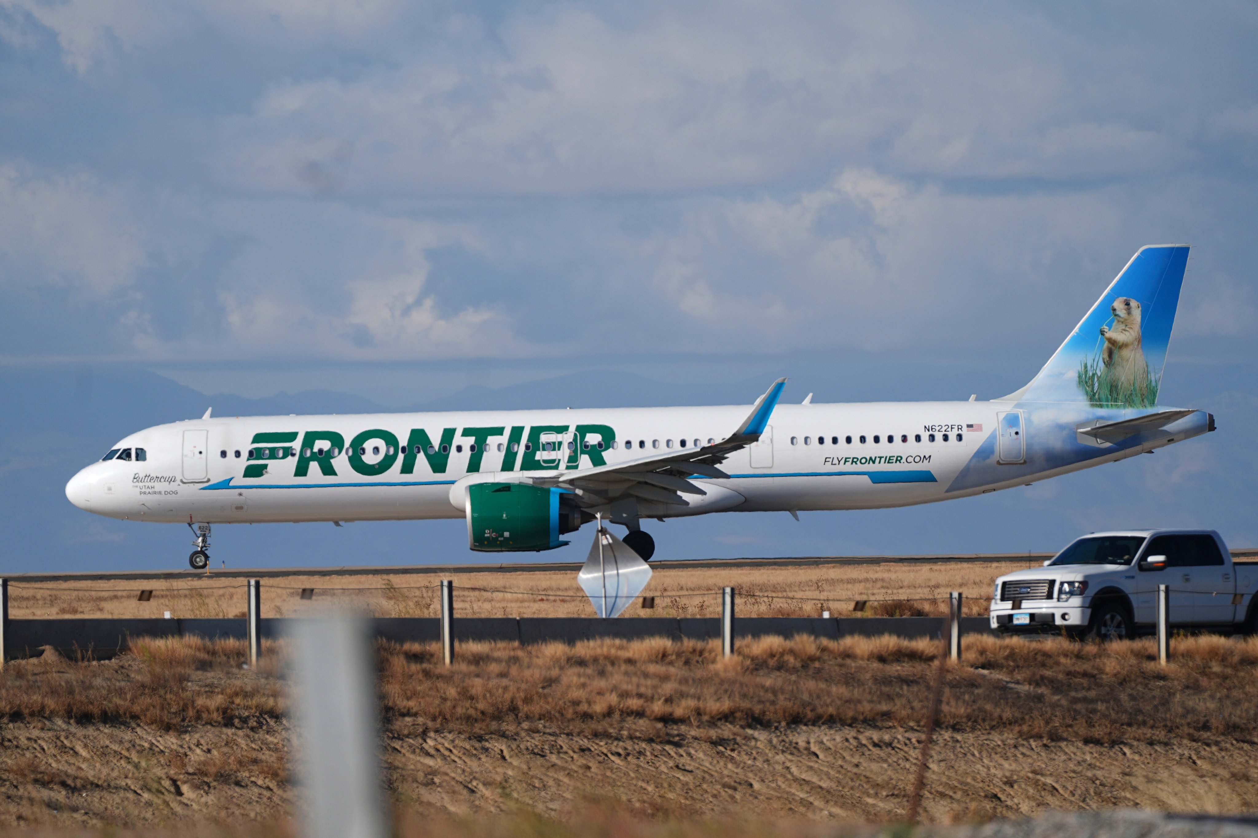A Frontier Airlines jetliner taxis down a runway for take off from Denver International airport in 2025. File photo: AP