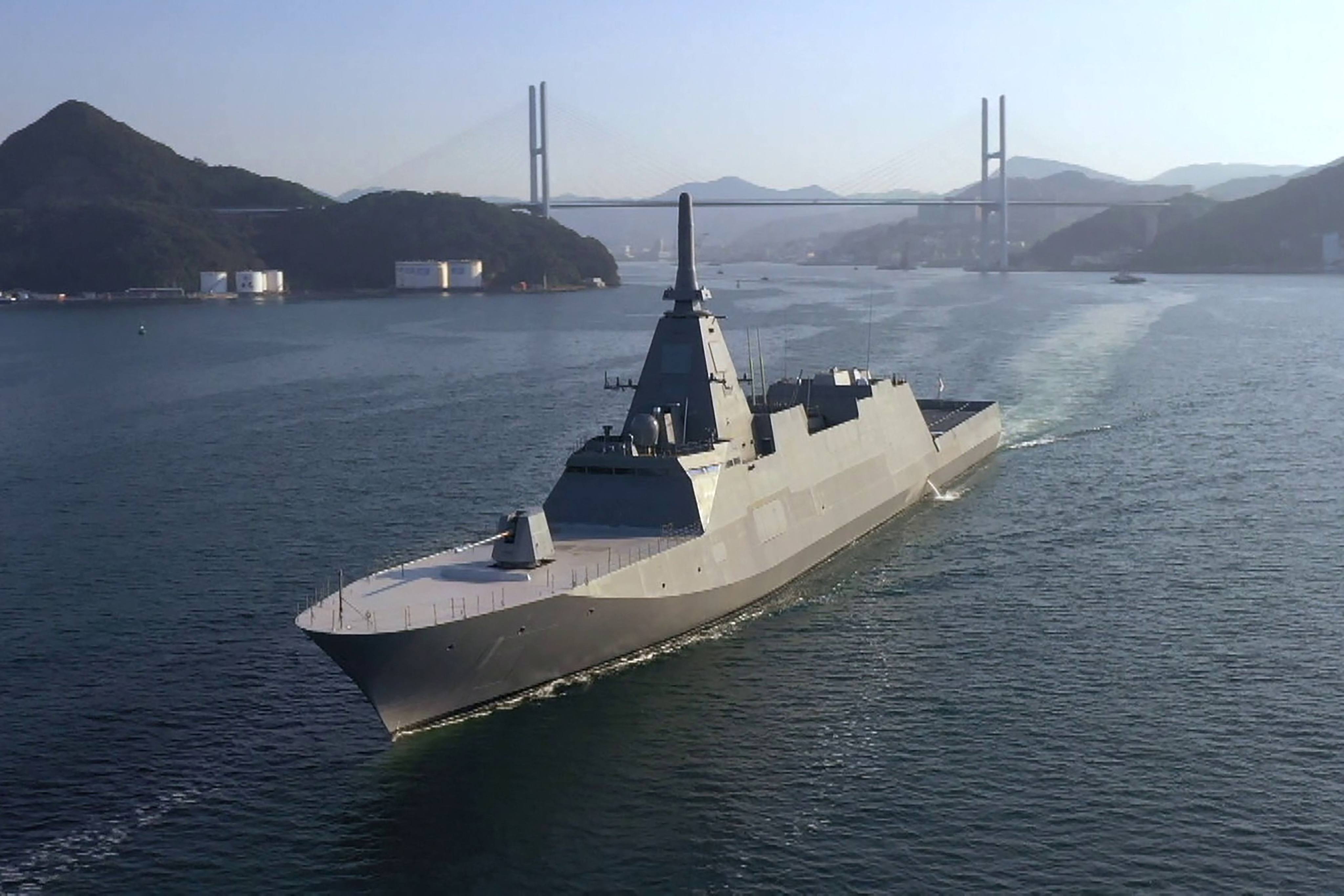 The Japanese Maritime Self-Defence Force frigate JS Mogami sailing in an undisclosed location. Photo: Australian Defence Force / AFP