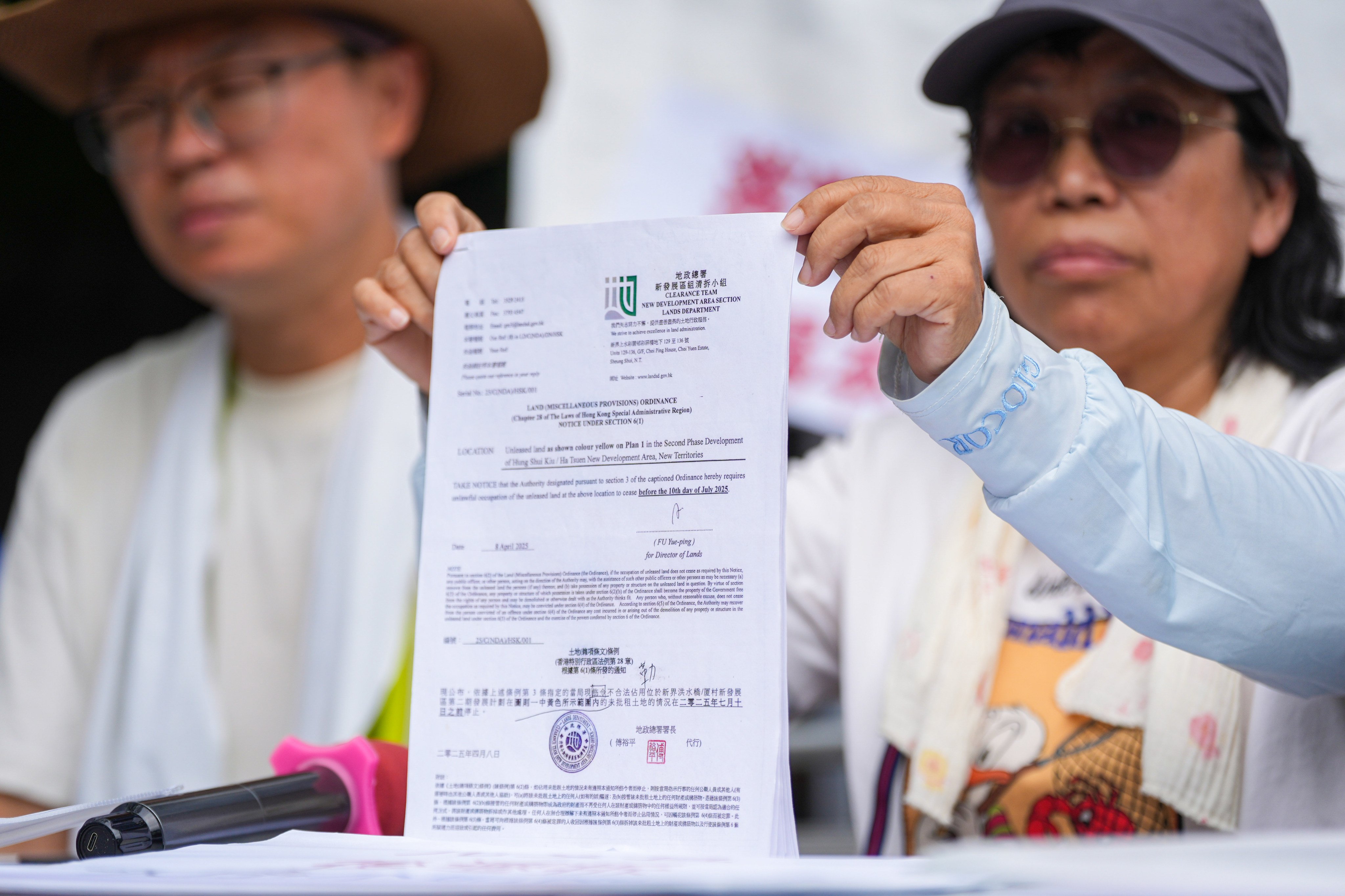 Yick Yuen Tsuen villagers address the media over forced relocations. The village falls within the government’s planned Hung Shui Kiu/Ha Tsuen New Development Area. Photo: Eugene Lee