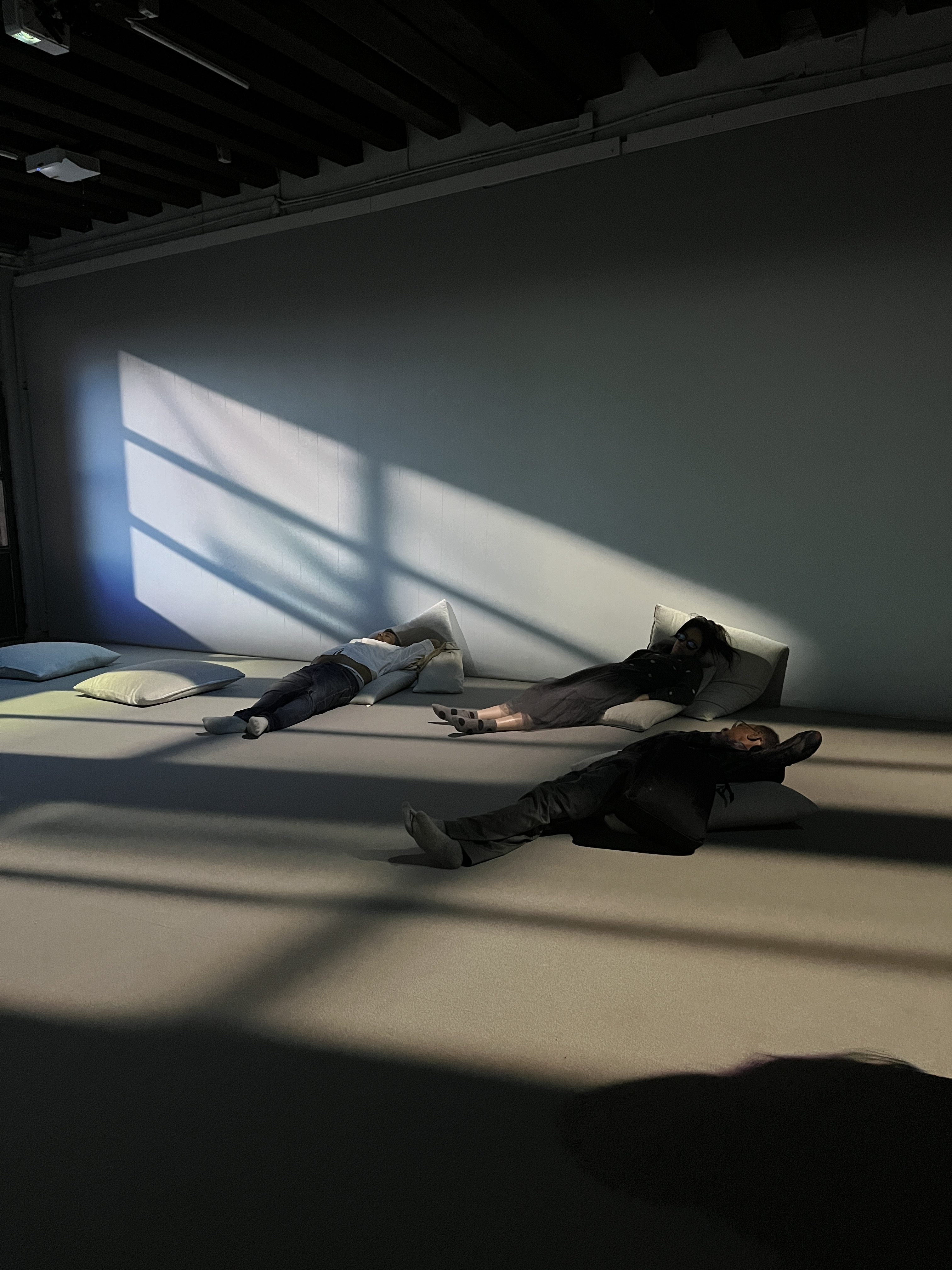 Visitors rest on cushions that form part of artist Kingsley Ng’s Laundry Nocturne installation at the Hong Kong pavilion at the 2026 Venice Biennale. Photo: Enid Tsui