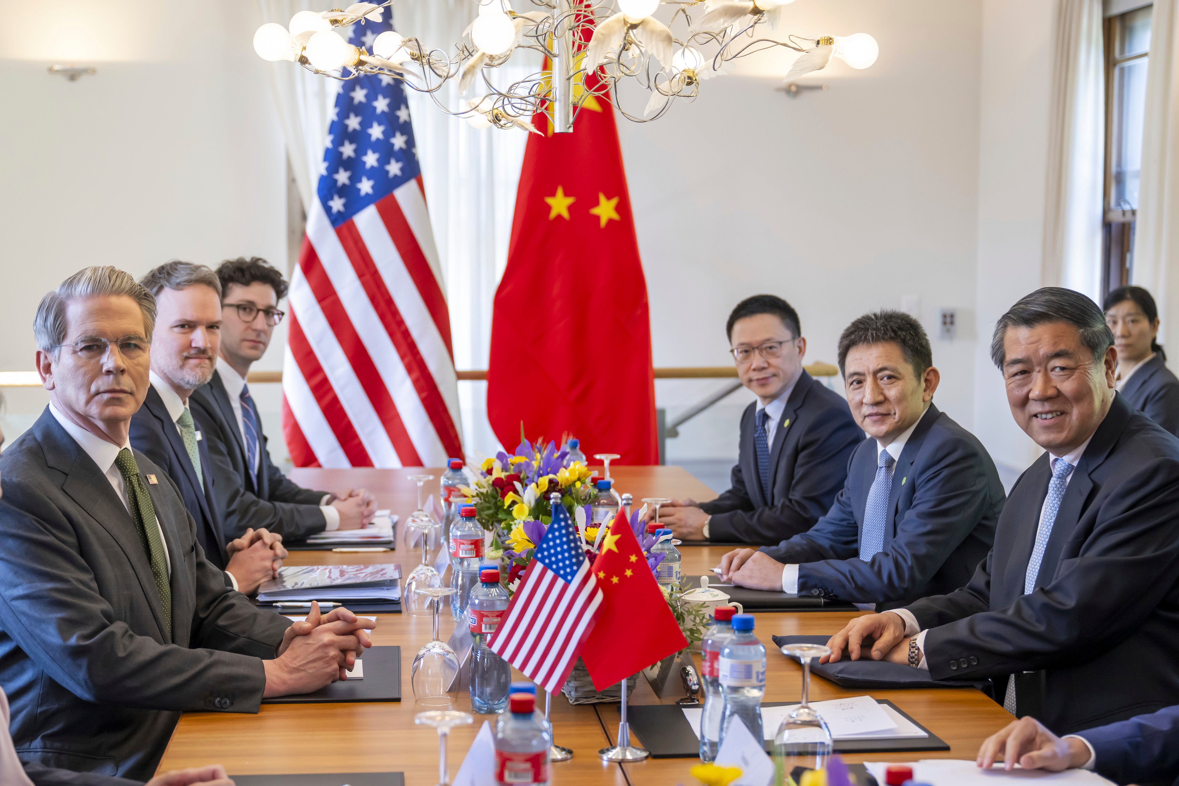 US Treasury Secretary Scott Bessent (left) and Chinese Vice Premier He Lifeng (right) last year. Photo: Keystone via AP