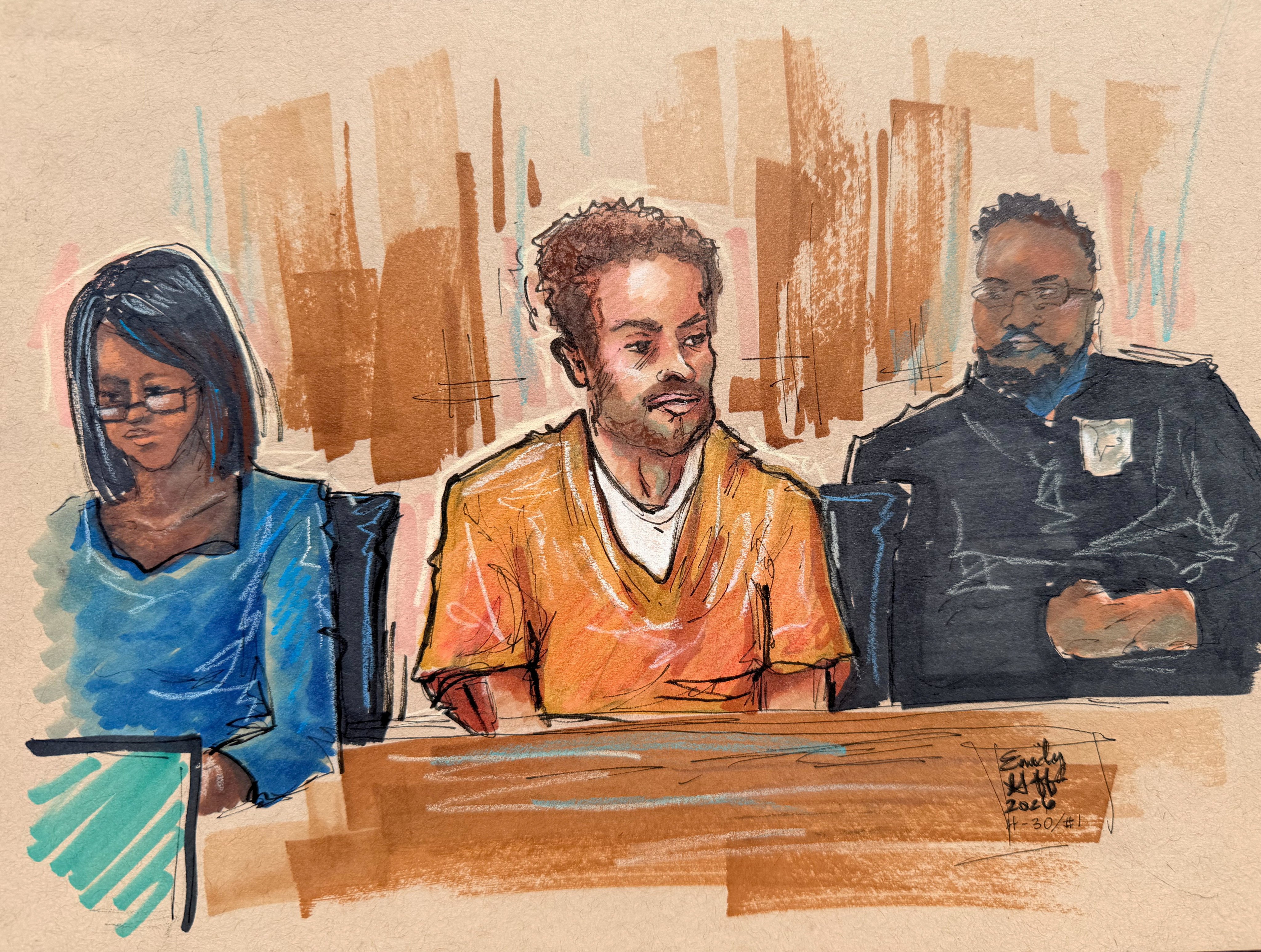 Cole Tomas Allen, a suspect in the White House Correspondents’ Association dinner shooting, sits in the courtroom during a hearing in Washington DC, on April 30, 2026, in this courtroom sketch. Photo: Reuters