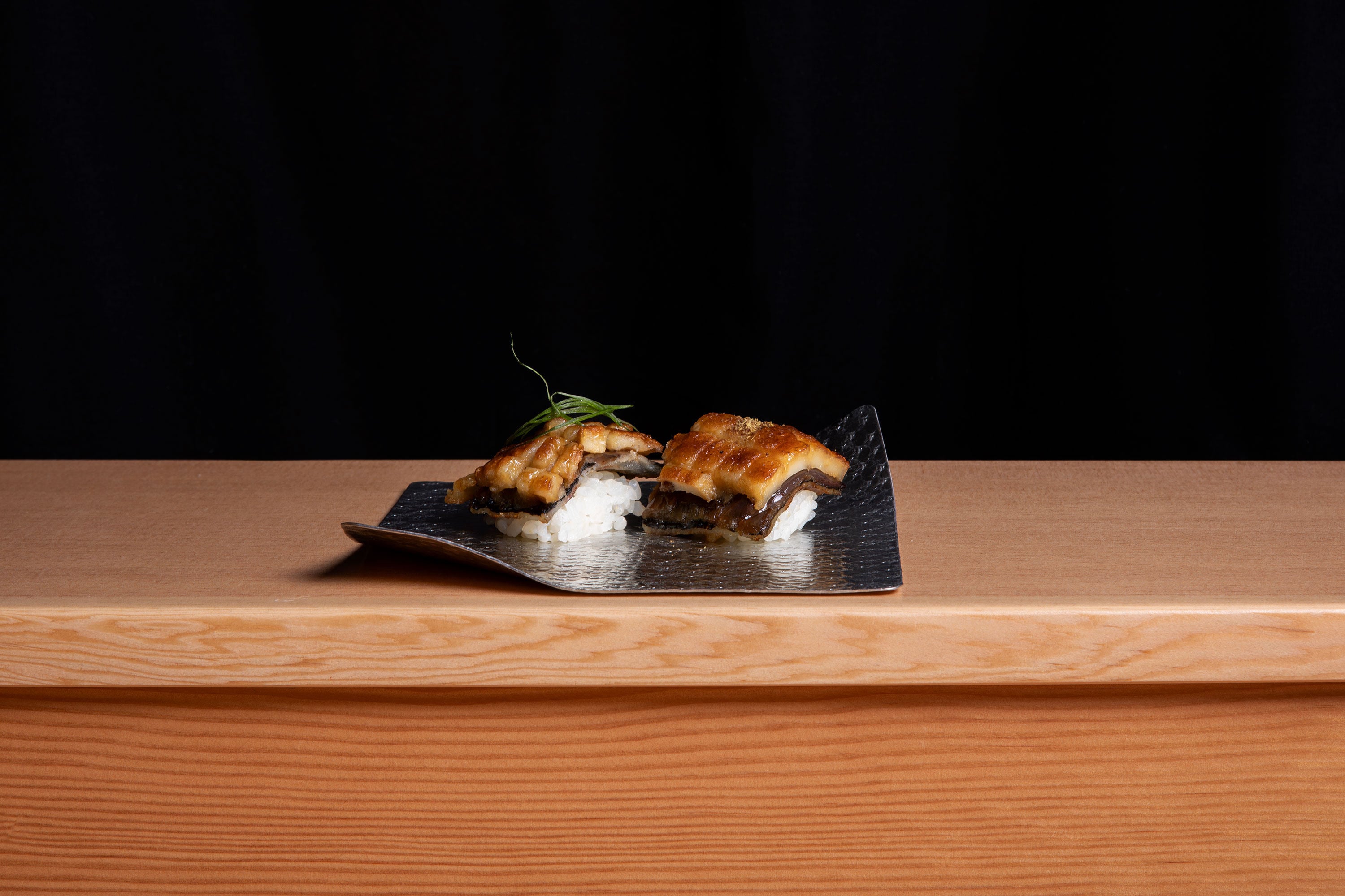 Eggplant grilled and sliced to resemble unagi (grilled eel). Photo: Cofu