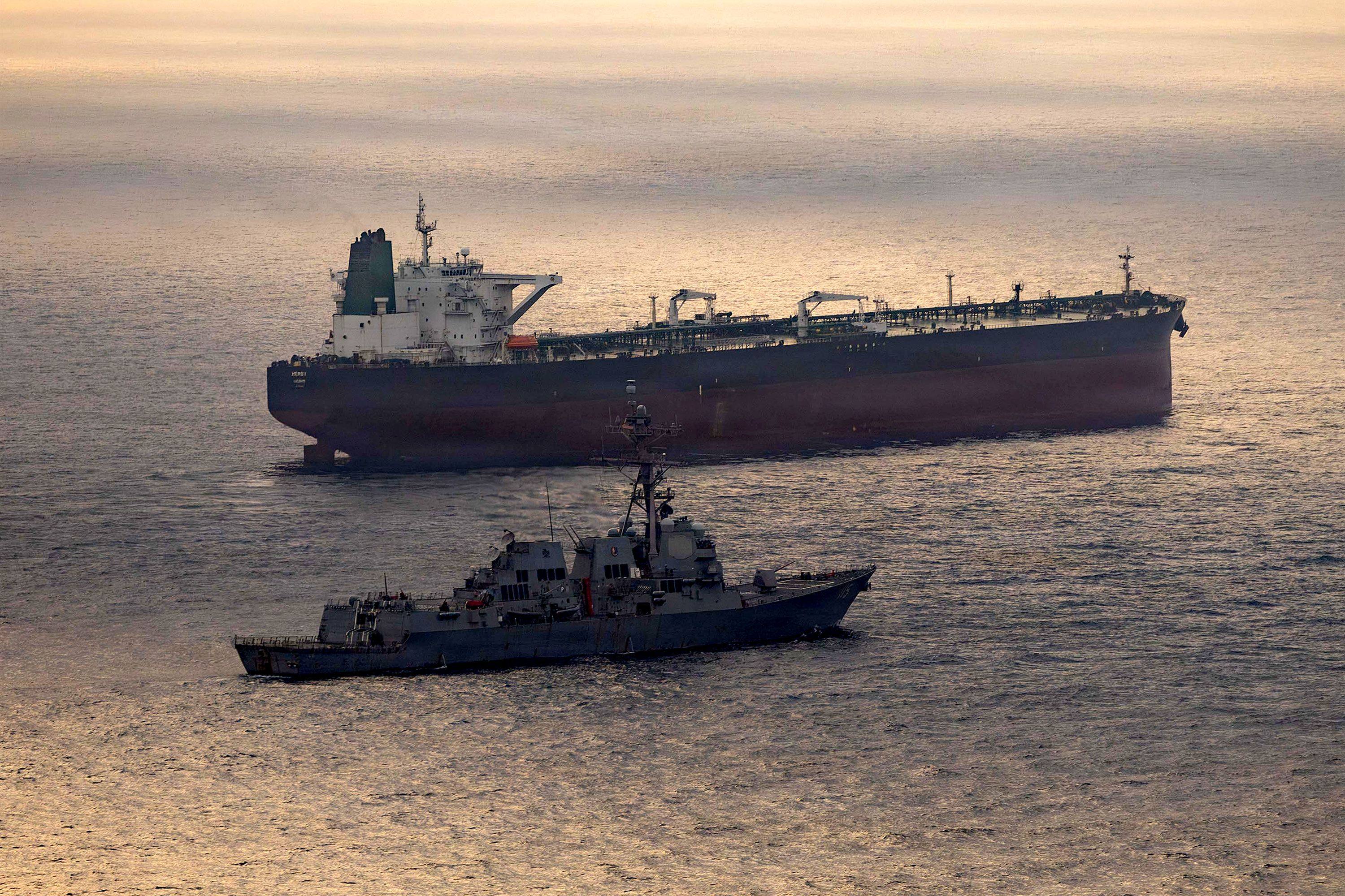 The USS Rafael Peralta enforcing a US maritime blockade on April 24. Photo: US Navy via AFP