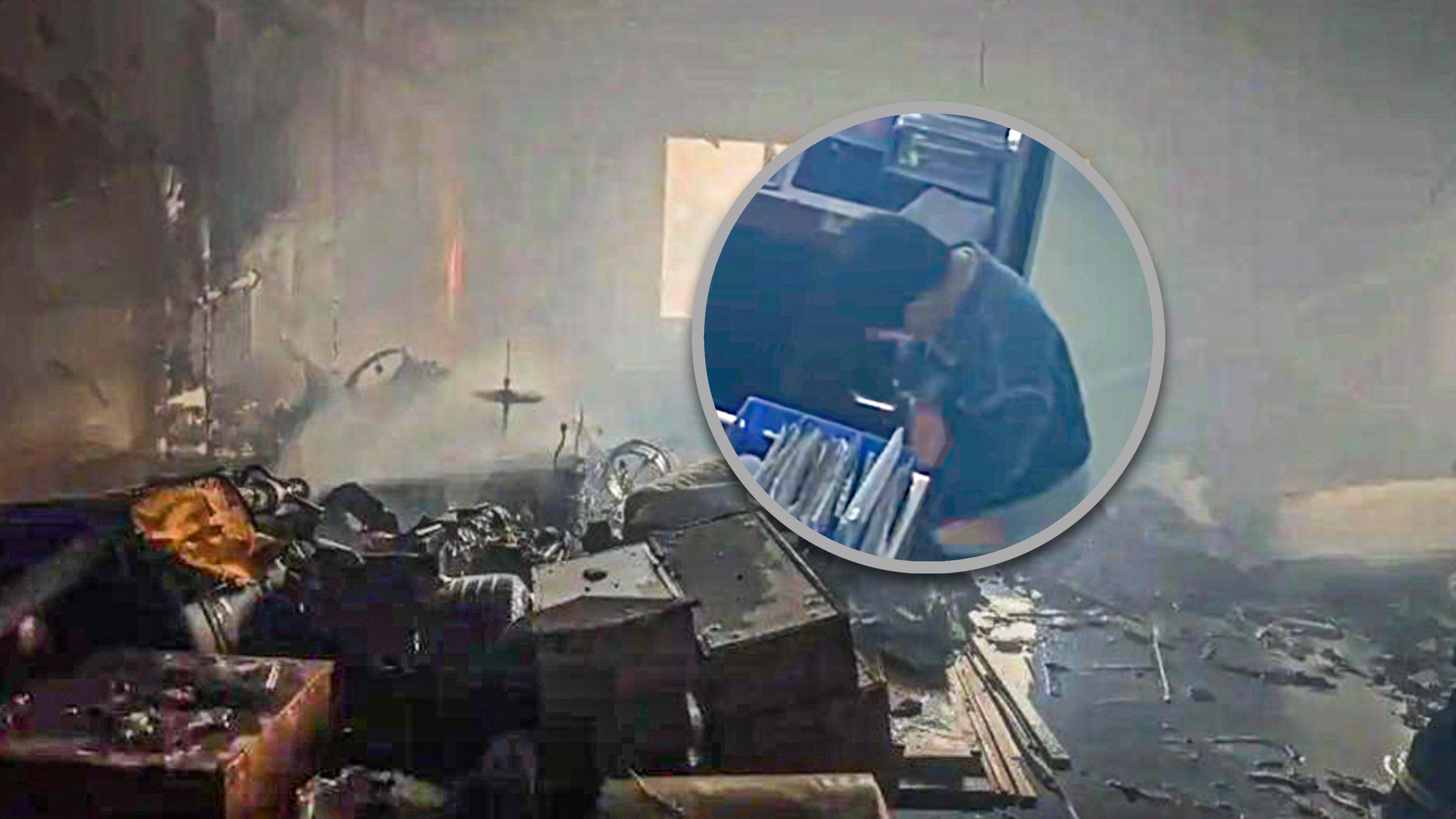 A parent in China took their 12-year-old son to work where the boy played with fire igniting office clutter, quickly resulting in an extensive blaze that destroyed an entire office. Photo: SCMP composite/Douyin