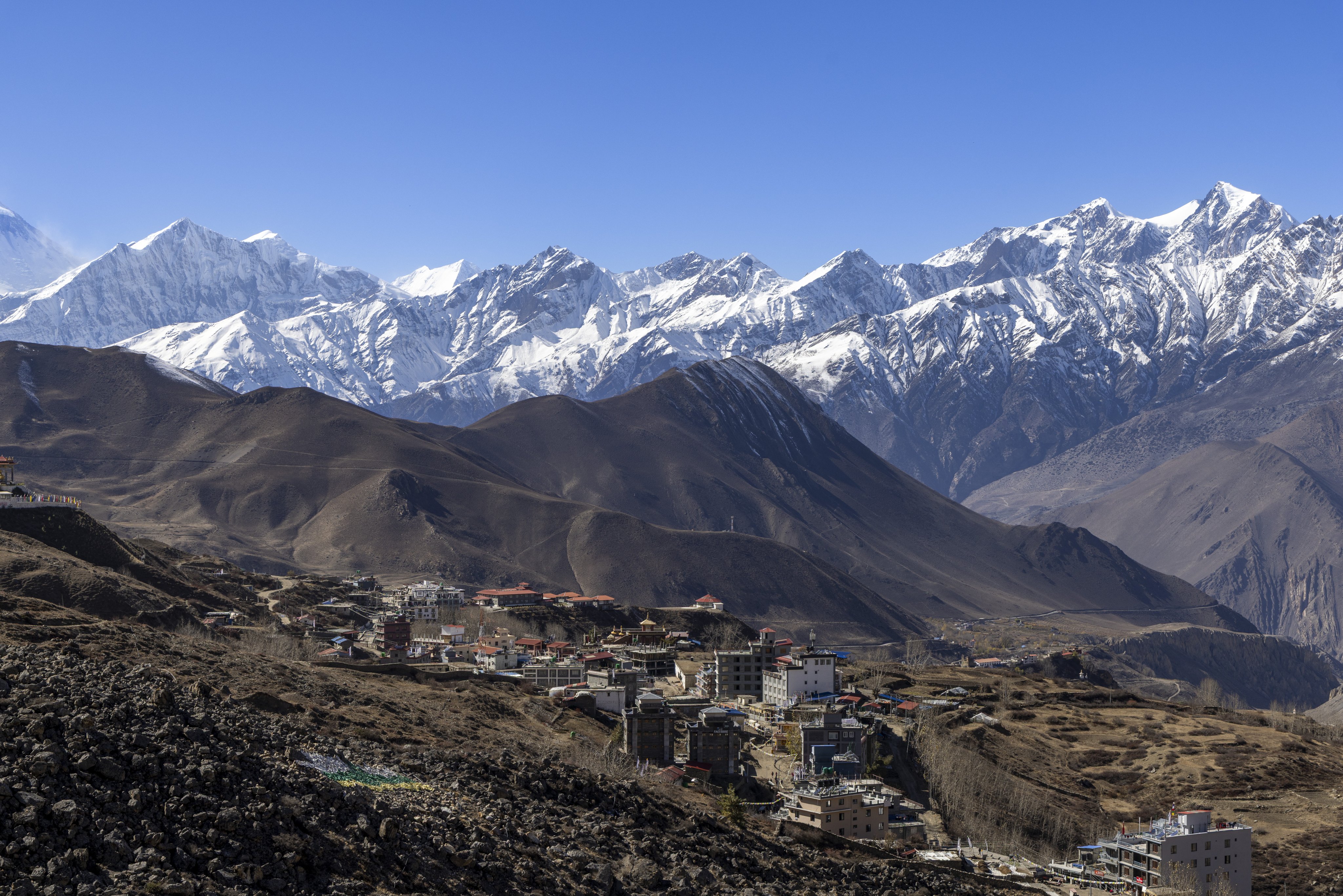 A general view of the landscape with snow-covered mountains in Nepal’s Mustang District. Nepal is home to eight of the world’s 10 highest peaks. Photo: EPA