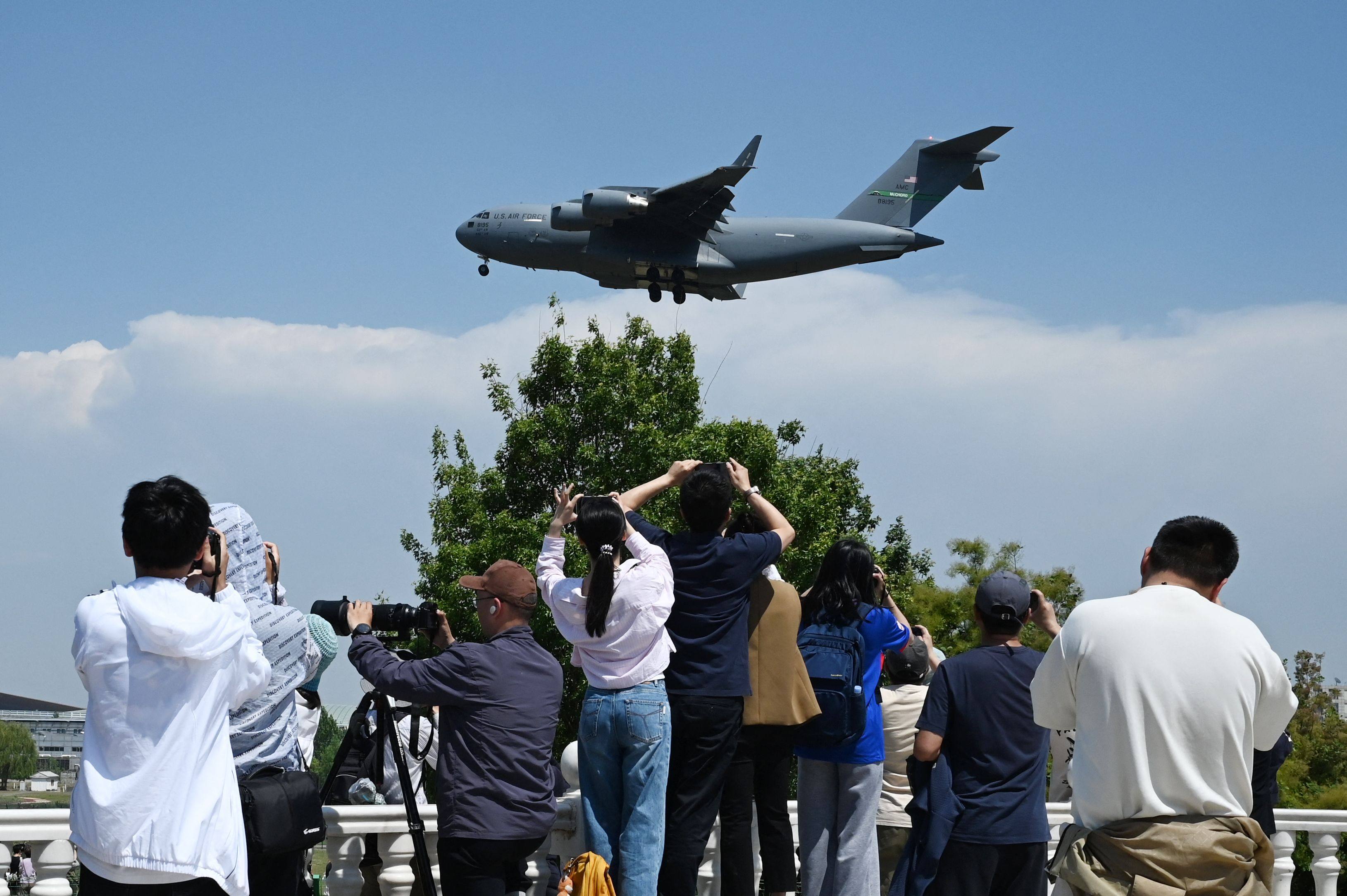 A US Air Force plane lands in Beijing ahead of a visit by President Donald Trump. Photo: AFP
