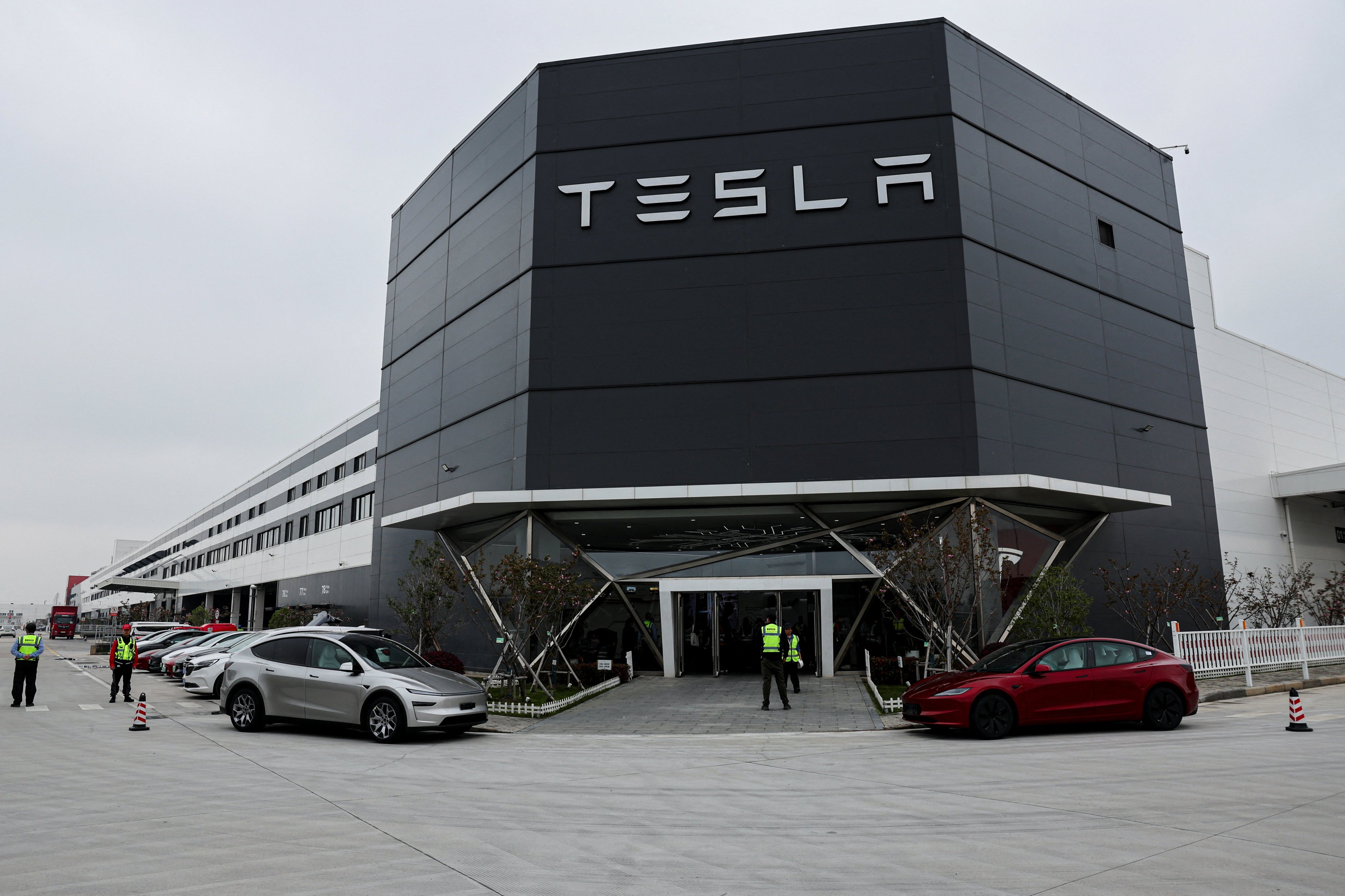Tesla’s massive Gigafactory is seen during a government-organised media trip in Shanghai on April 14. Photo: Reuters