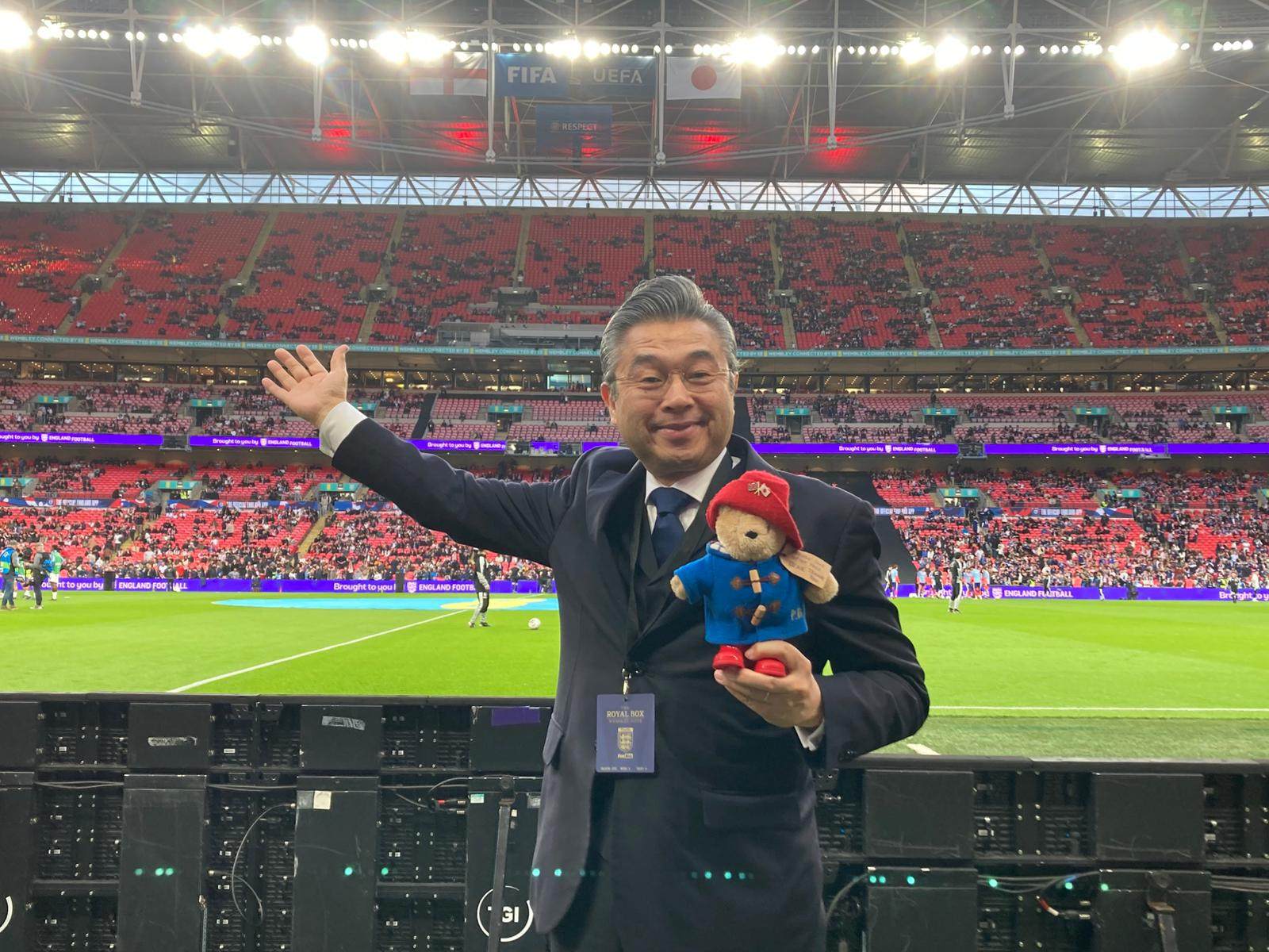 Hiroshi Suzuki, Japan’s ambassador to Britain, attends a football match in London. Photo: X/AmbJapanUK