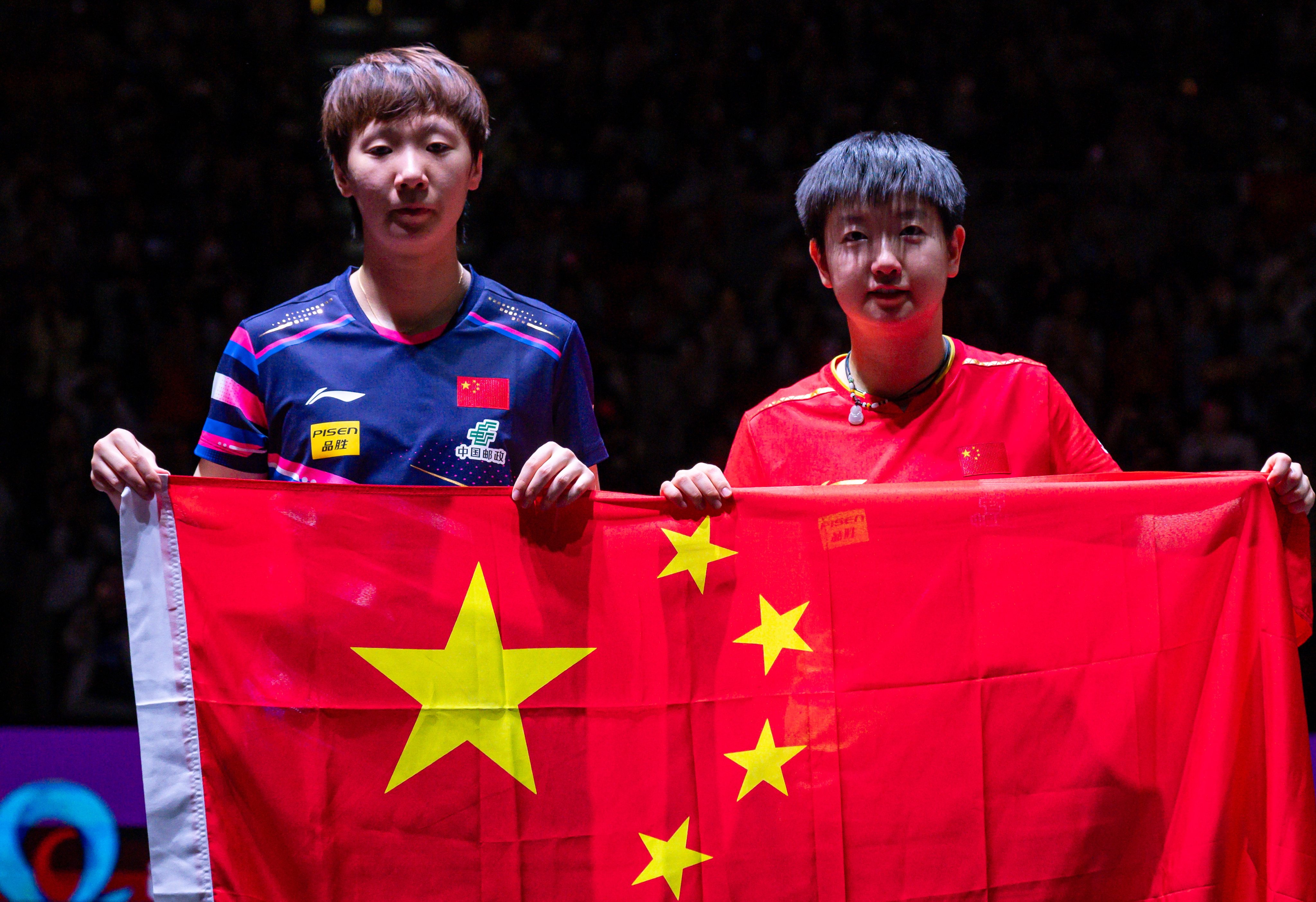 Wang Manyu (left) and Sun Yingsha will almost certainly fill the first two places in China’s women team for the Asian Games in Nagoya in September. Photo: EPA-EFE