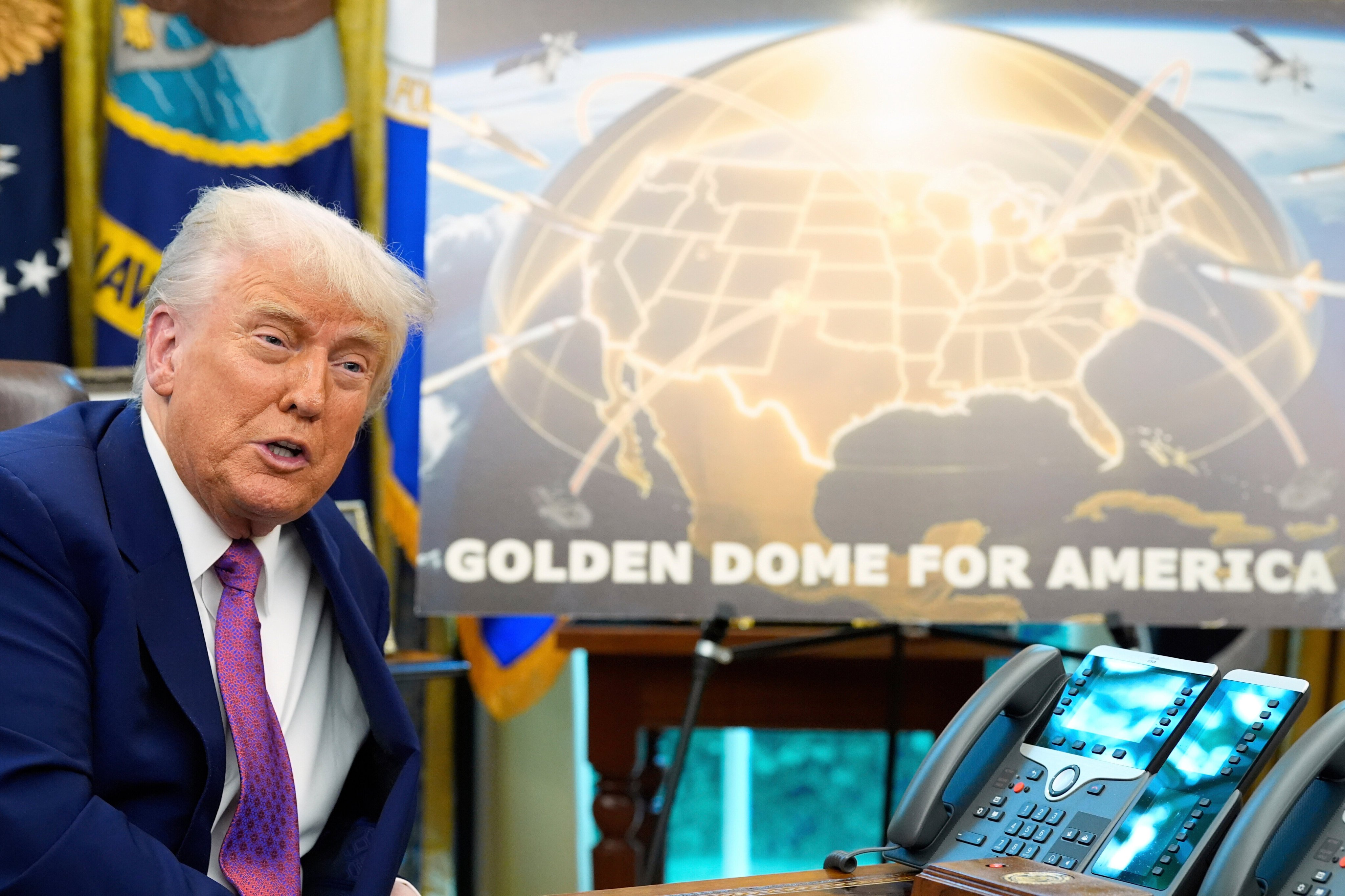 US President Donald Trump speaks about the Golden Dome in the Oval Office in May 2025. Photo: AP