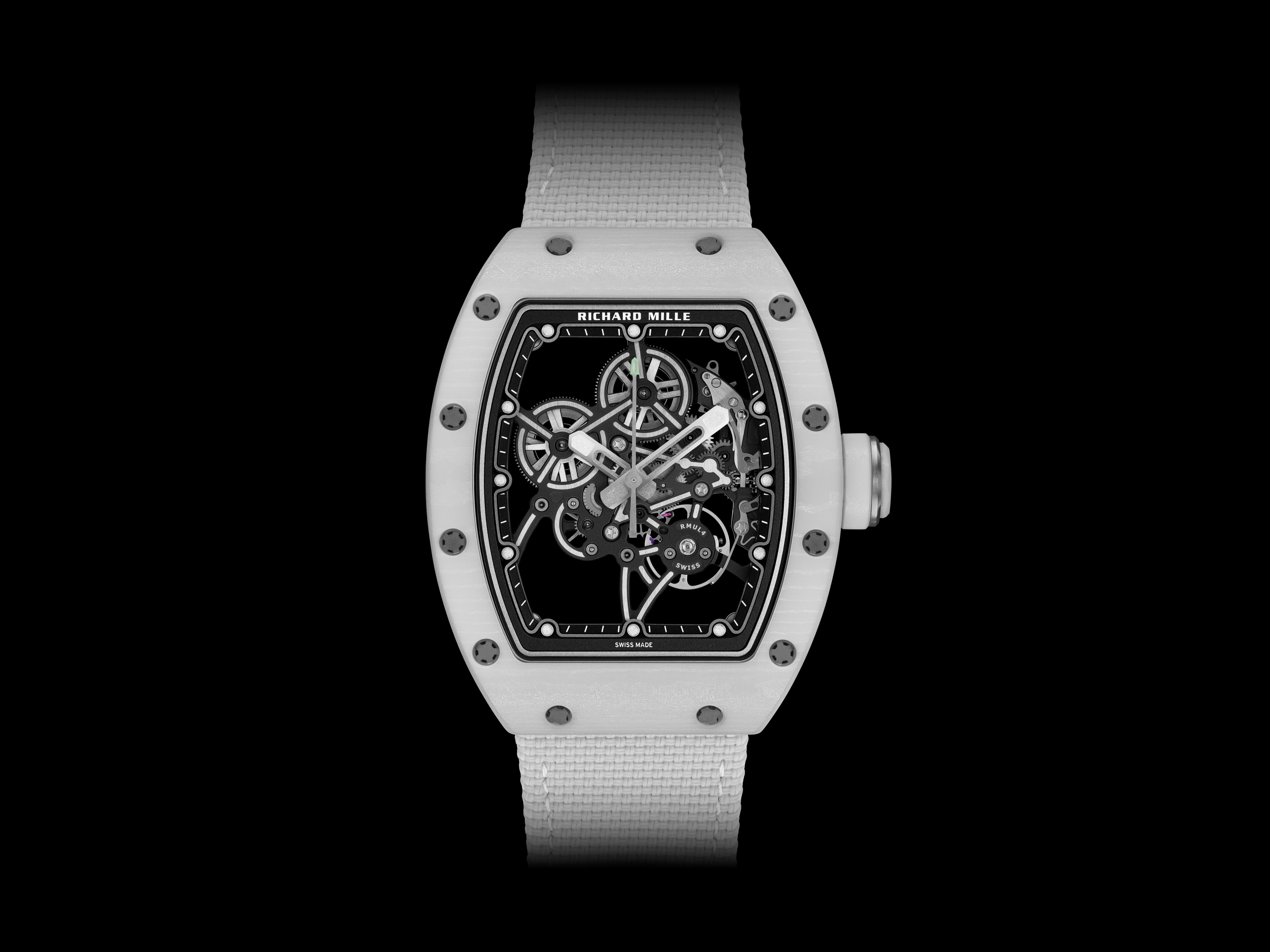 The new Richard Mille RM 55-01 Manual Winding comes in three colours including in White Quartz TPT. Photo: Handout