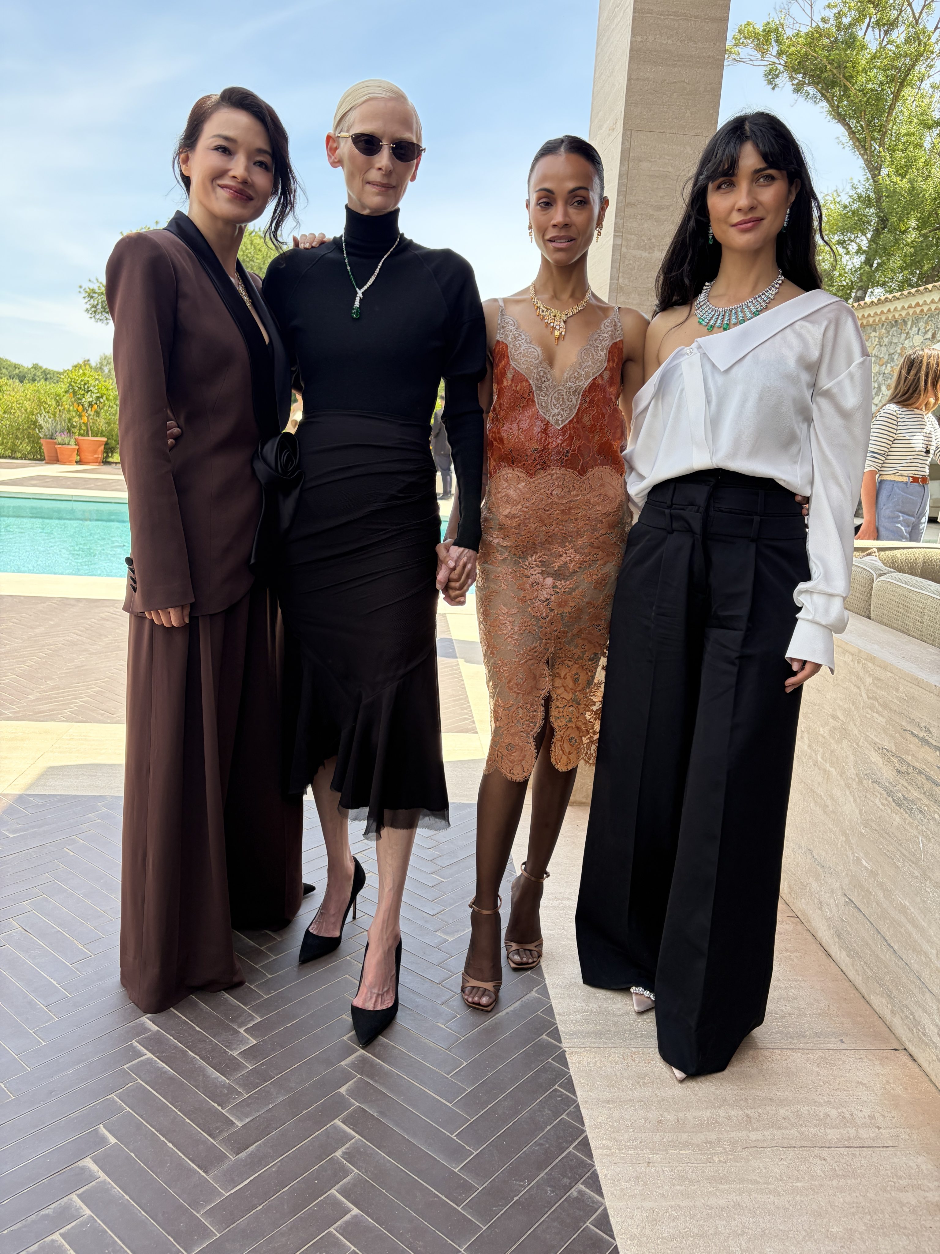 Shu Qi, Tilda Swinton, Zoe Saldaña and Tuba Büyüküstün at the unveiling of Cartier’s Le Chœur des Pierres high jewellery collection in  Saint-Tropez. Photo: Vincenzo La Torre