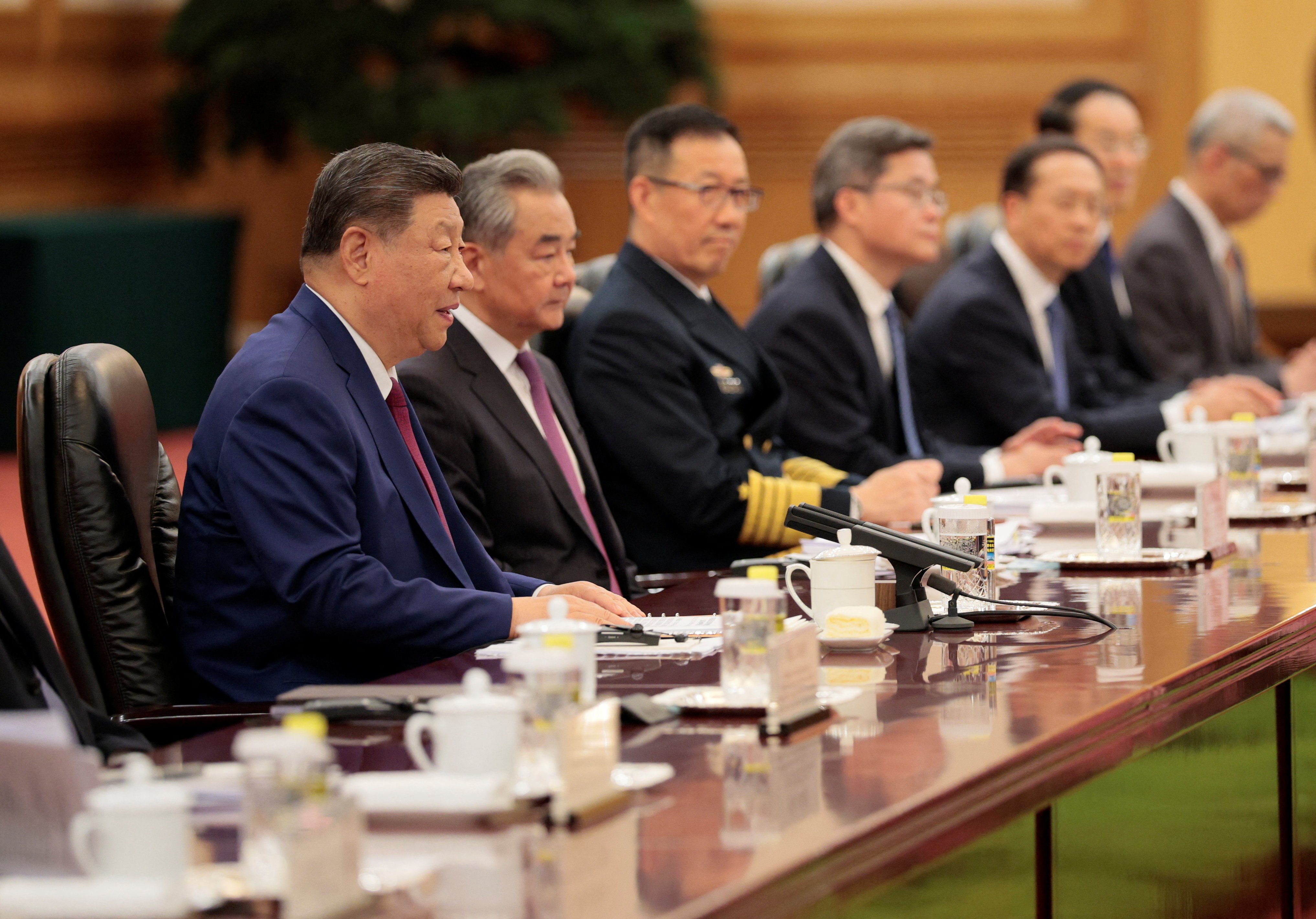 Chinese President Xi Jinping speaks during a meeting with US President Donald Trump (not in picture), at the Great Hall of the People in Beijing on Thursday. Photo: Reuters