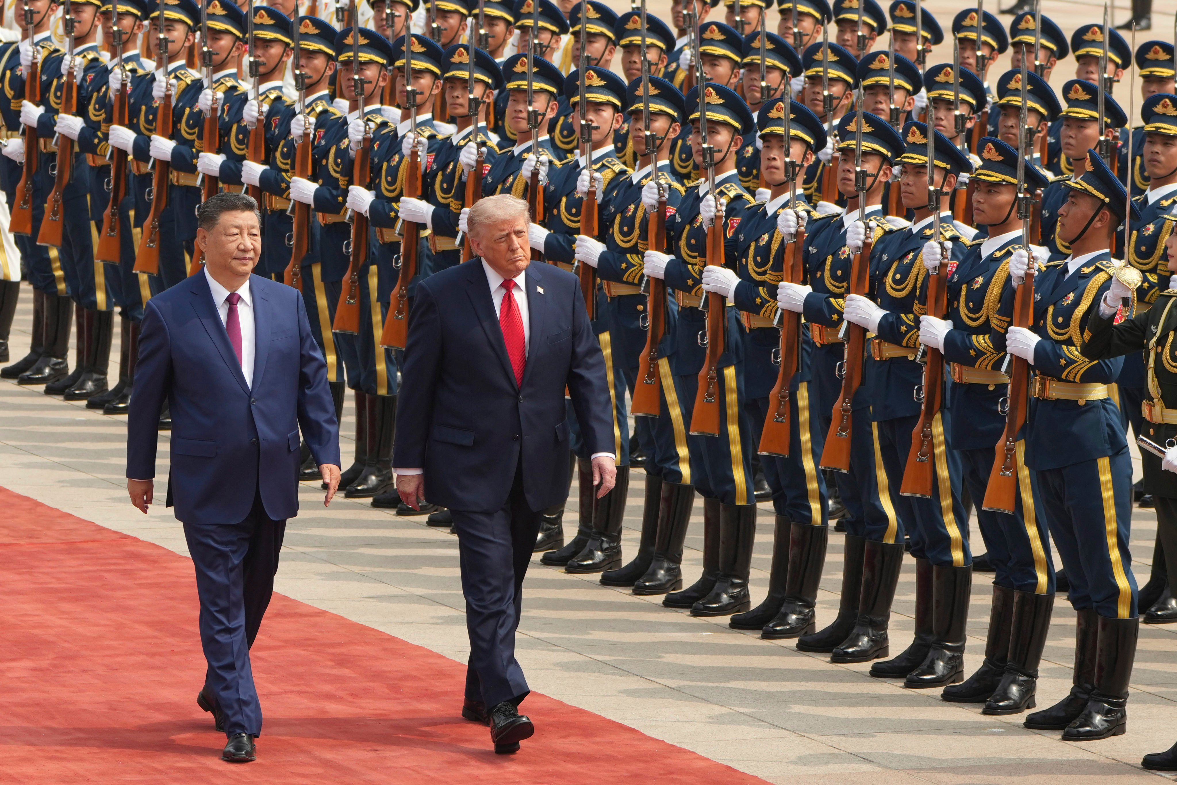 President Donald Trump participates in a welcome ceremony with China’s President Xi Jinping at the Great Hall of the People in Beijing on May 14, 2016. Photo: AP