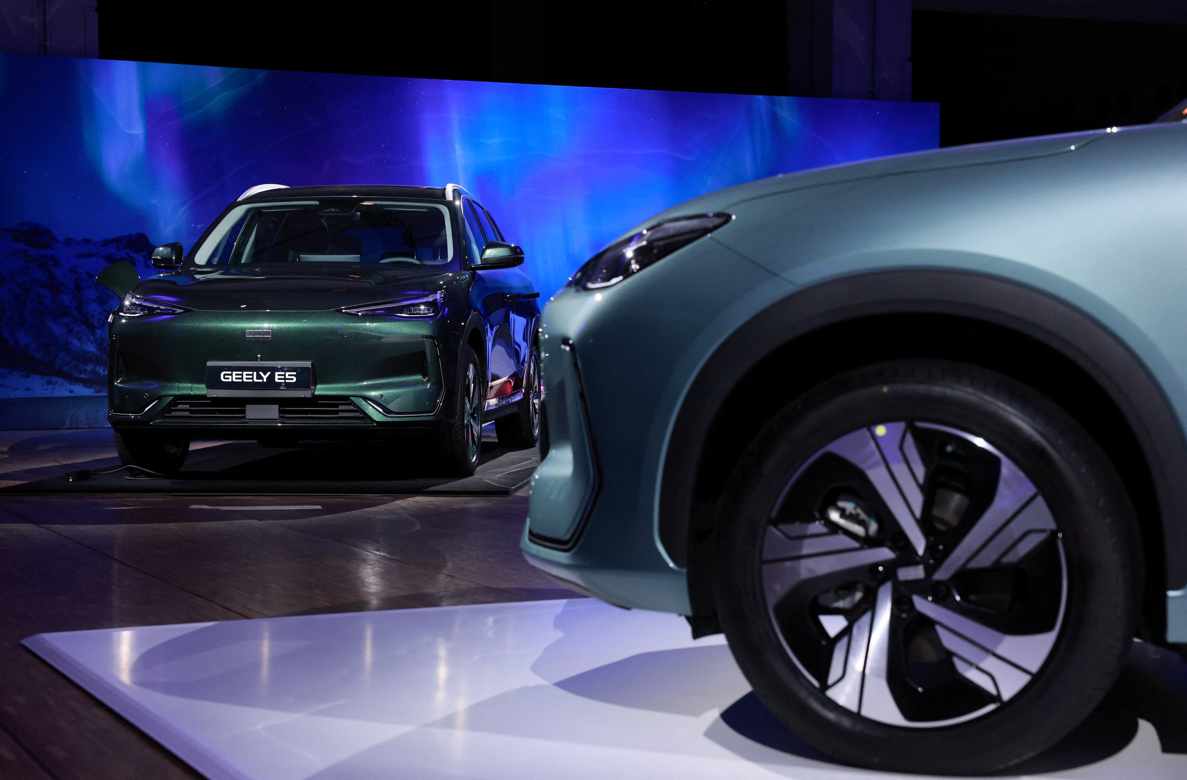 Geely vehicles are on display at Auto France in Paris on April 28. Photo: Reuters
