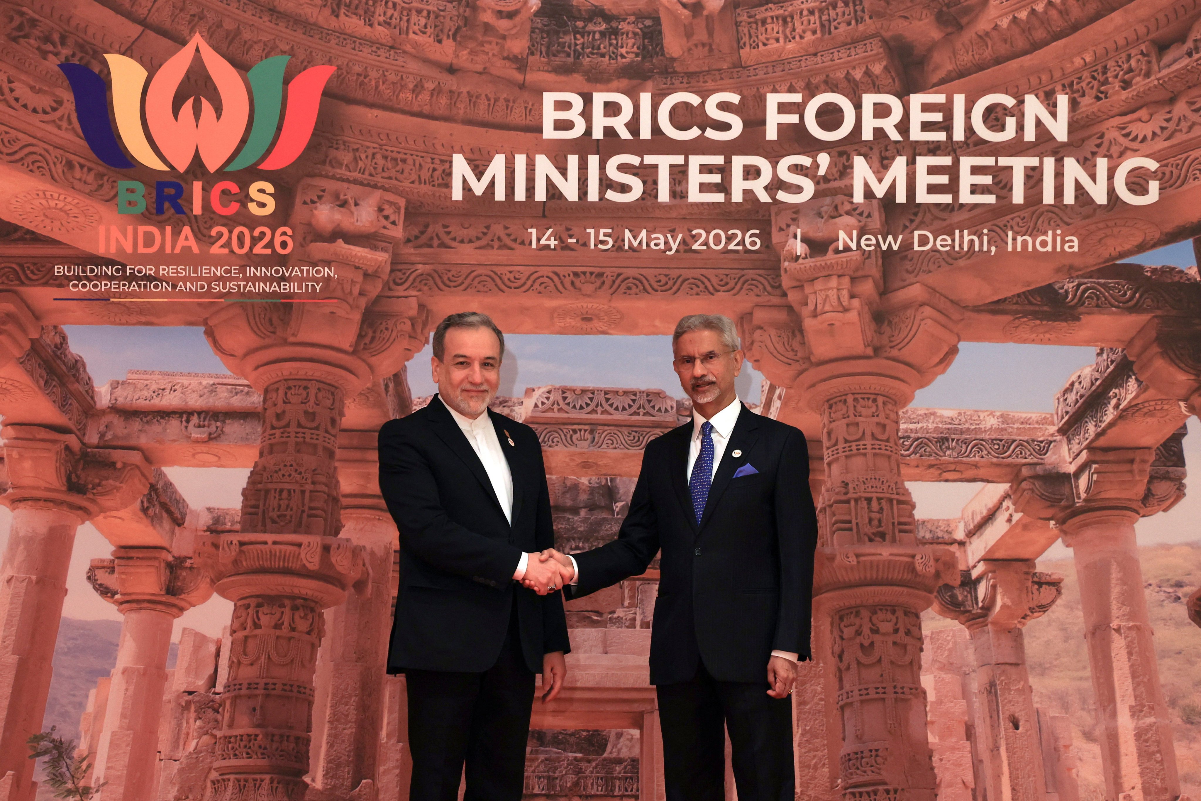 India’s Foreign Minister Subrahmanyam Jaishankar (right) shakes hands with his Iranian counterpart Abbas Araghchi during the Brics meeting in New Delhi on Thursday. Photo: Reuters