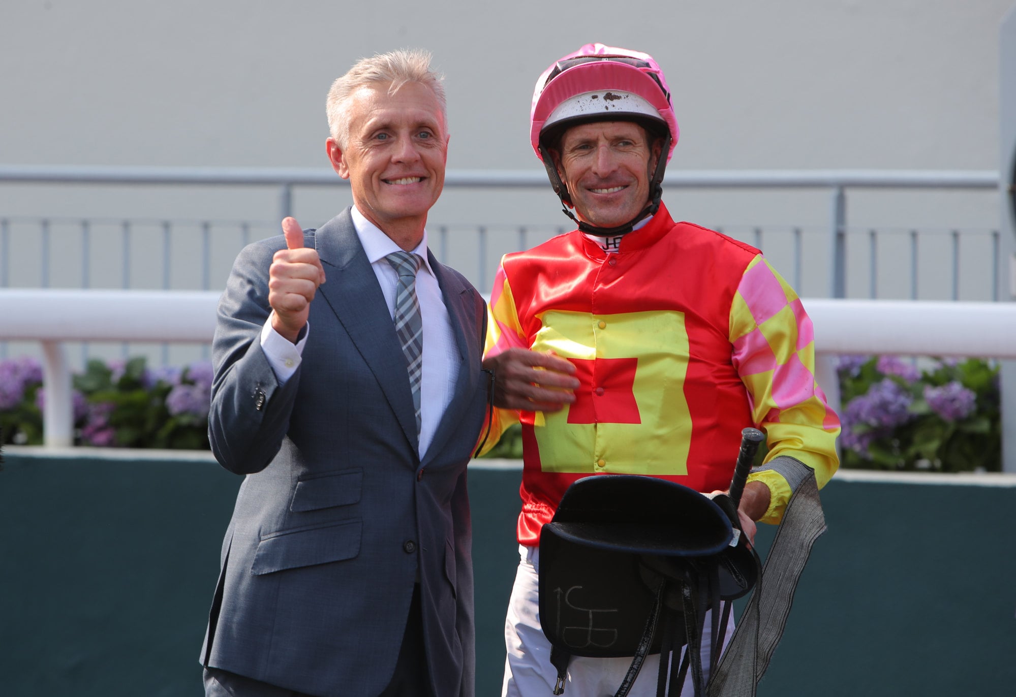 Mark Newnham celebrates My Wish’s Derby success. Mark Newnham celebrates My Wish’s Derby success.