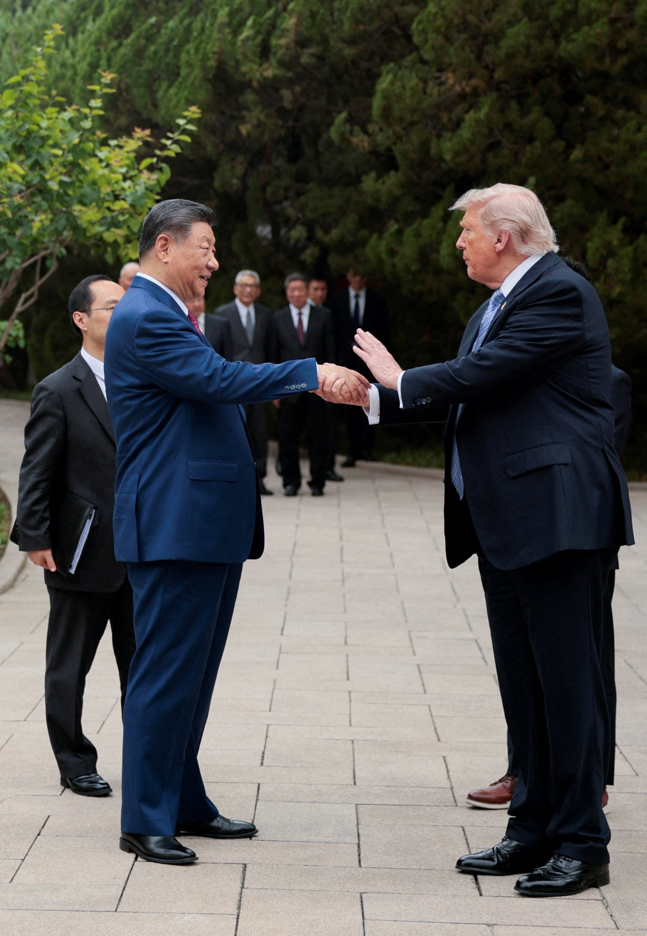 US President Donald Trump bids goodbye to Chinese counterpart Xi Jinping after a visit to the Zhongnanhai leaders' compound, in Beijing on Friday. Photo: Reuters