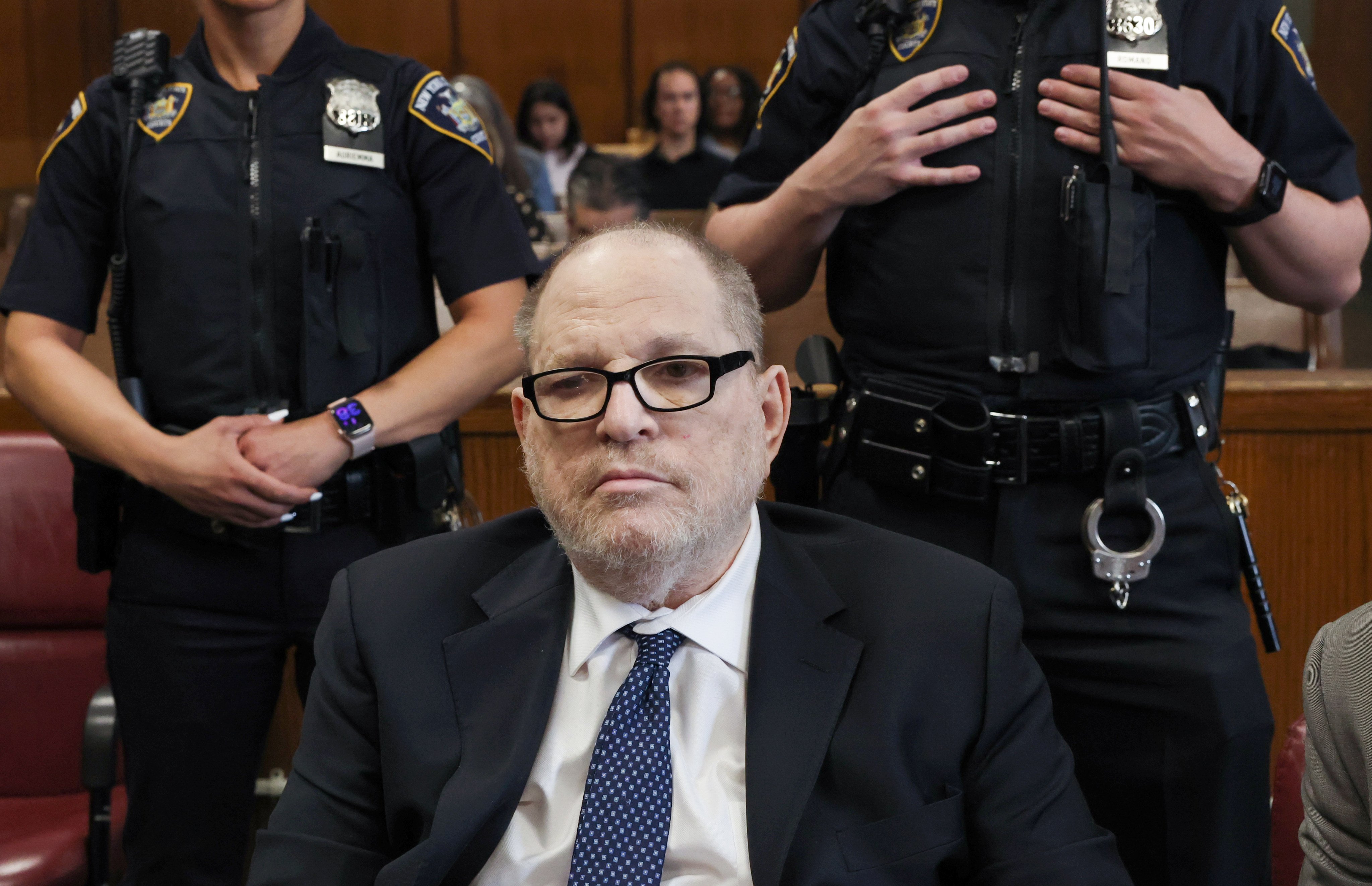 Harvey Weinstein appears in Manhattan criminal court on Friday. Photo: AP