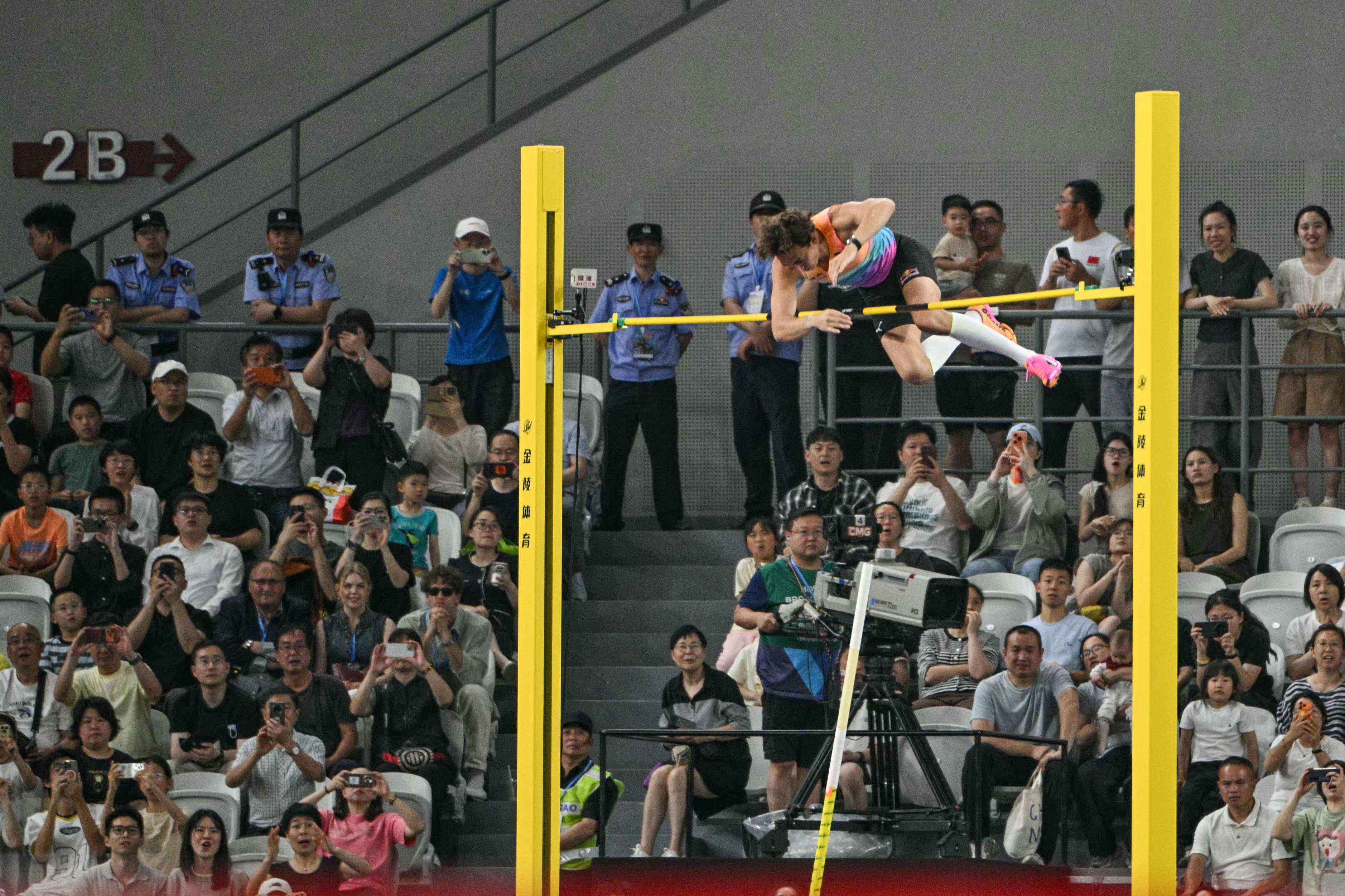 Sweden’s Armand Duplantis won the pole vault at the Shanghai Diamond League athletics meeting but failed to beat his own world record. Photo: AFP