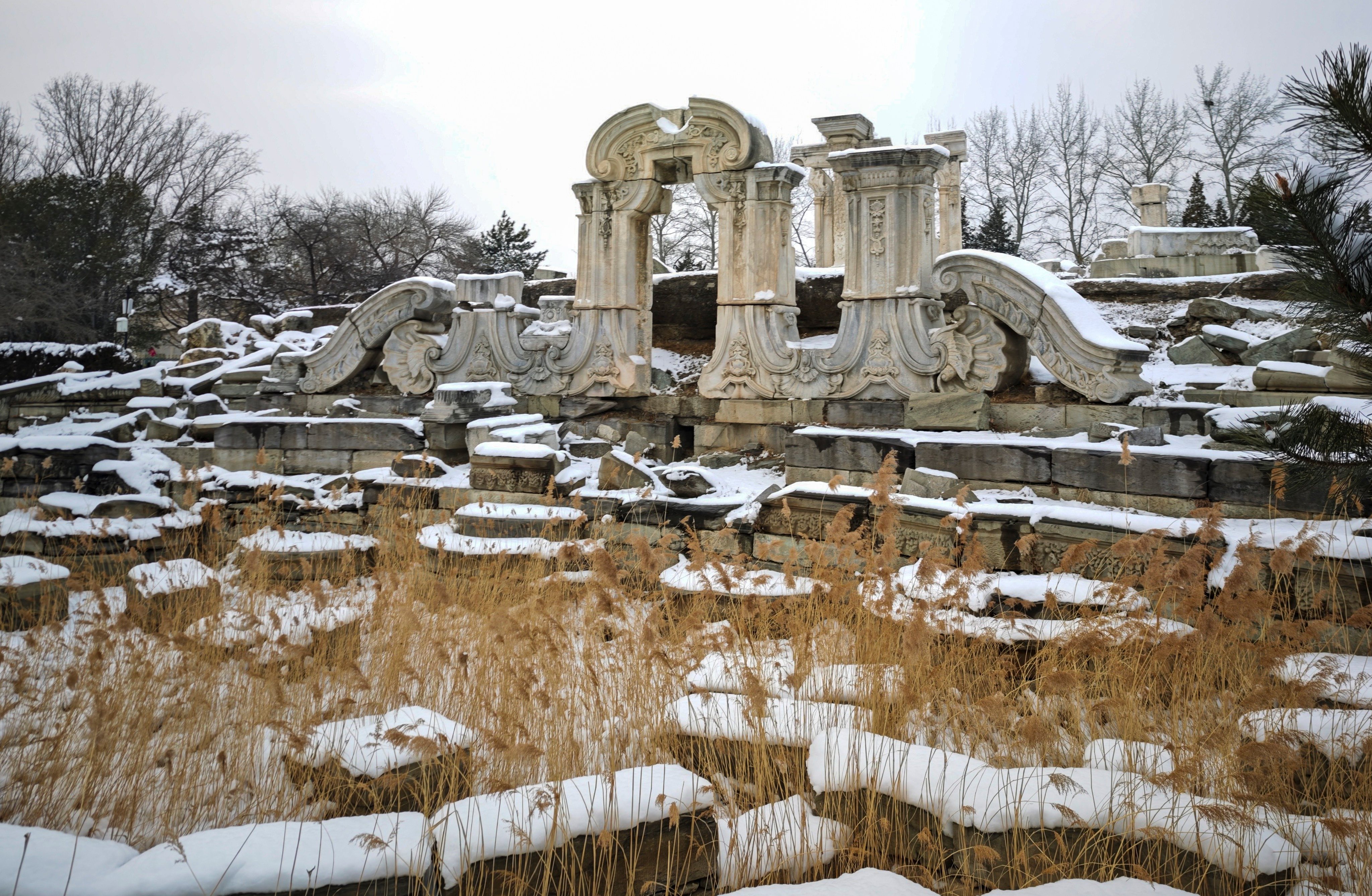 The remains of the Old Summer Palace are dusted with snow in Beijing in January. The palace complex was destroyed by British forces in 1860 as part of the second opium war. Photo: Xinlu Liang