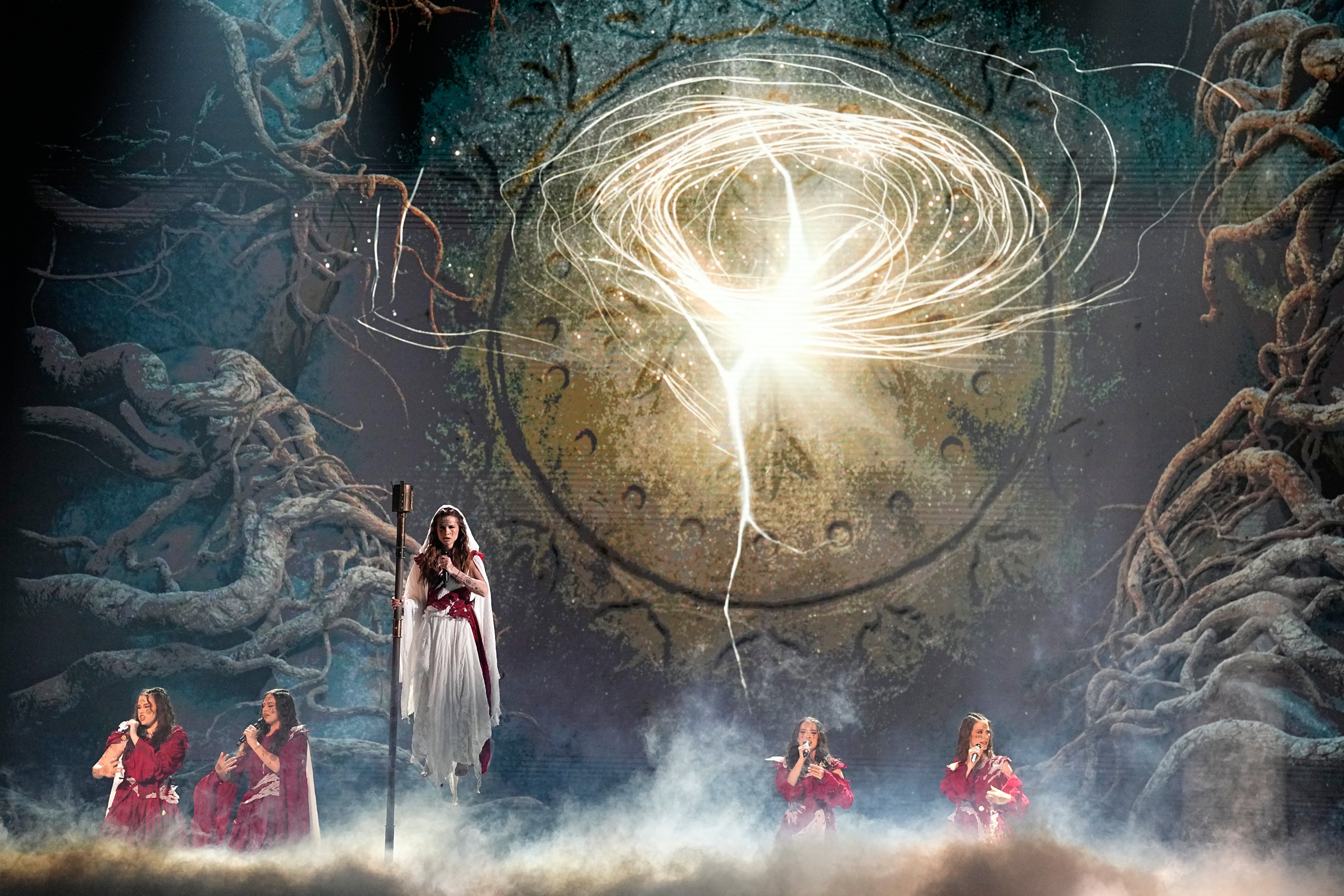 Lelek from Croatia performs the song “Andromeda” during the Eurovision grand final. Photo: AP