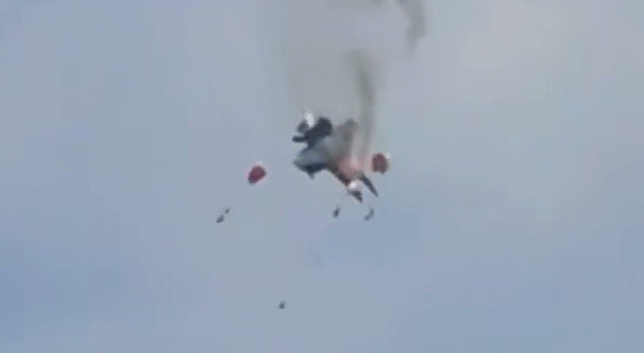 A still from video and shared on social media shows two EA-18 Growler jets colliding mid-air during a demonstration event in the northwestern state of Idaho. Photo: Shane Ogden