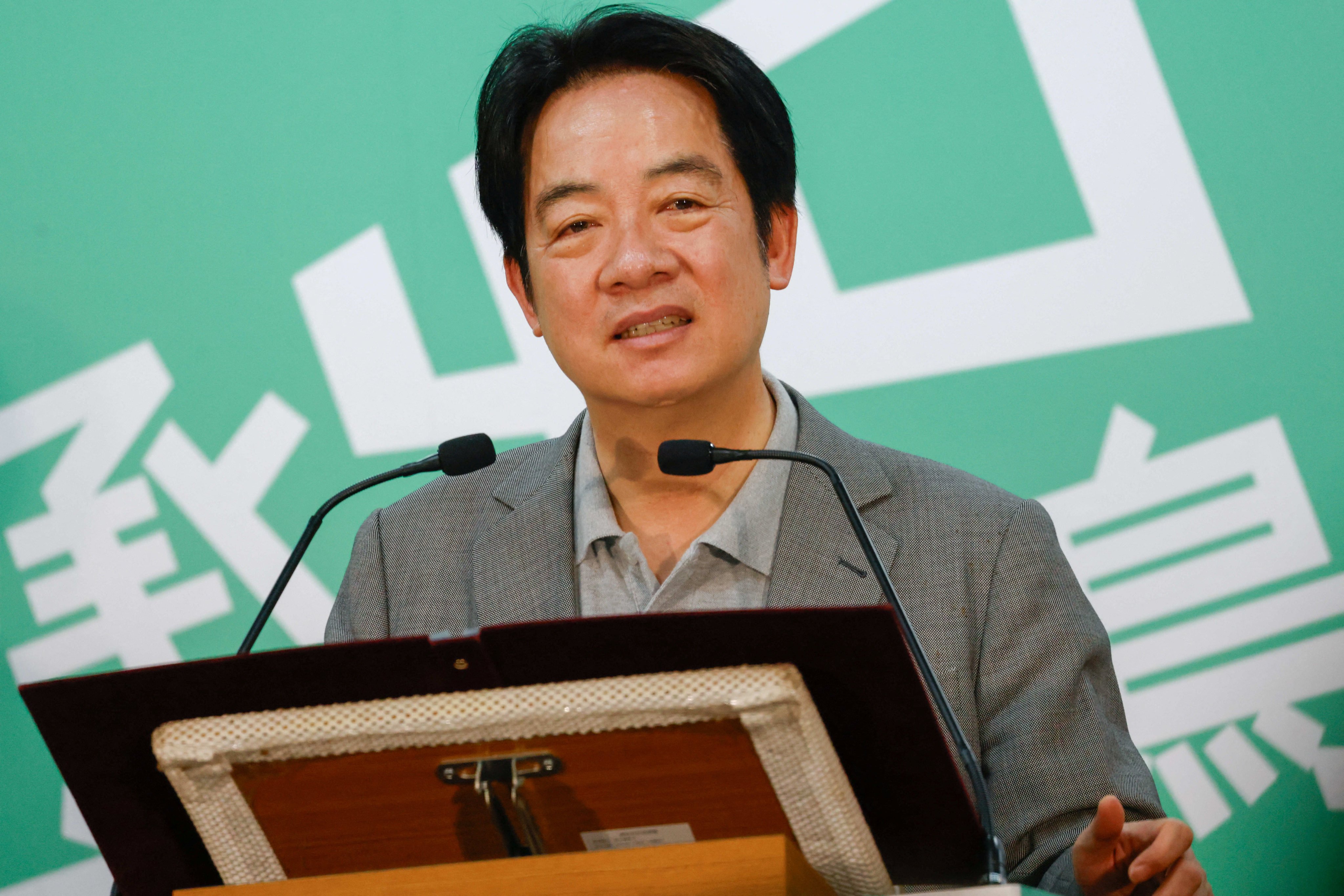 Taiwanese leader William Lai Ching-te speaks at an event marking the 40th anniversary of the founding of the independence-leaning ruling Democratic Progressive Party, in Taipei on Sunday. Photo: Reuters