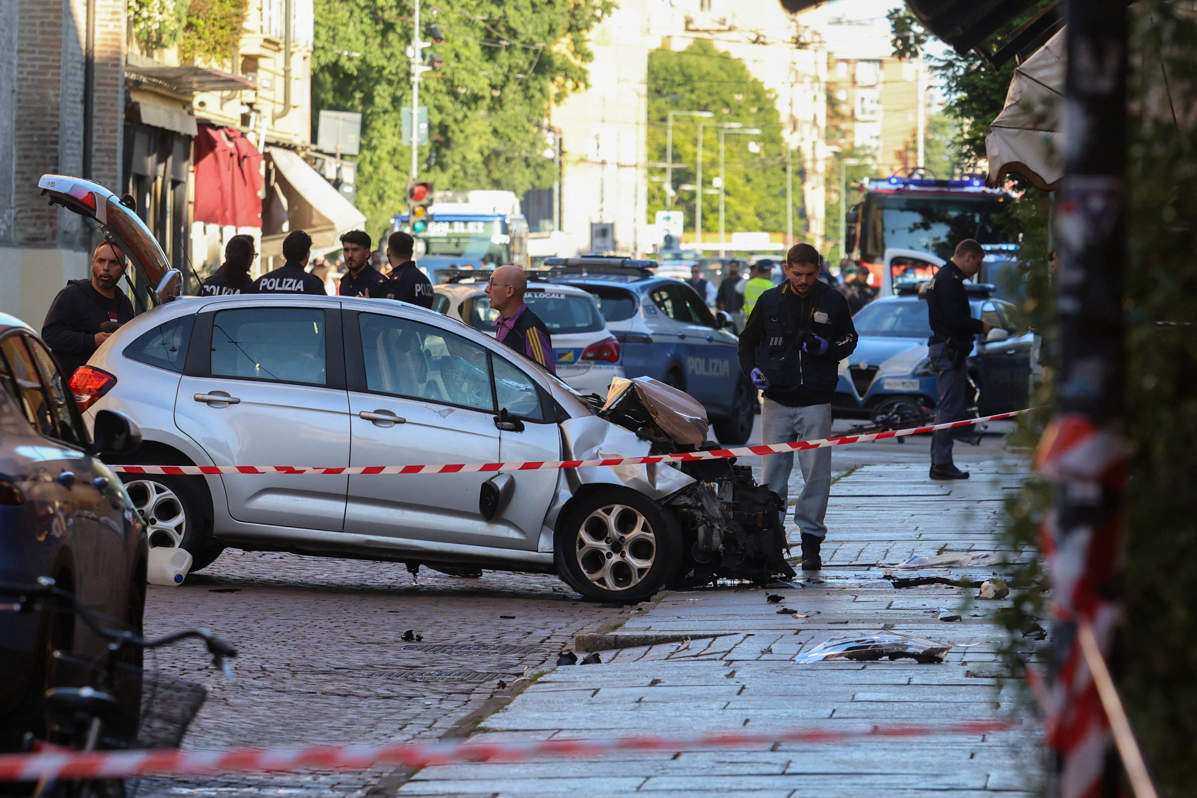 The car that crashed into pedestrians. Photo: Reuters