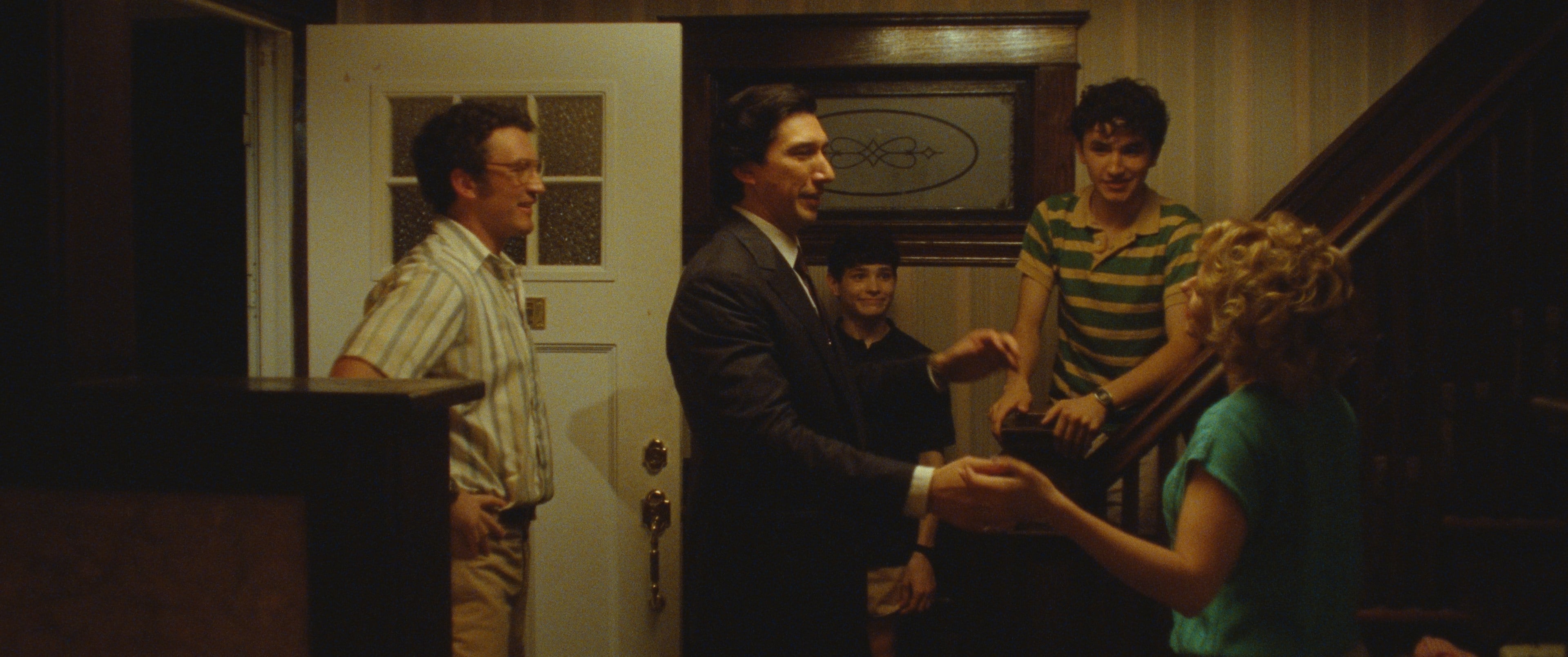 (From left) Miles Teller, Adam Driver, Roman Engel, Gavin Goudey and Scarlett Johansson in a still from Paper Tiger. The film is directed by James Gray.