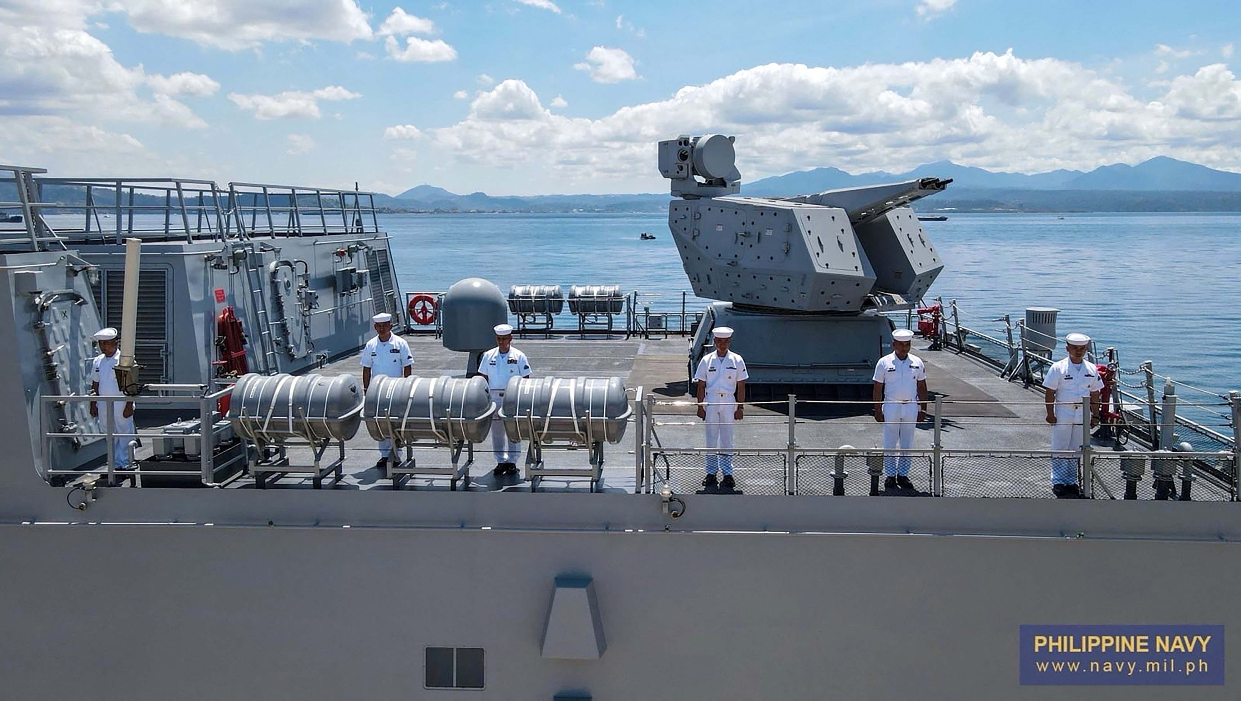 Philippine navy sailors stand on the deck of BRP Miguel Malvar, a corvette acquired from South Korea, in Subic town, Zambales province, north of Manila, in April last year. Photo: AFP/Handout/Philippine Navy-Public Affairs Office