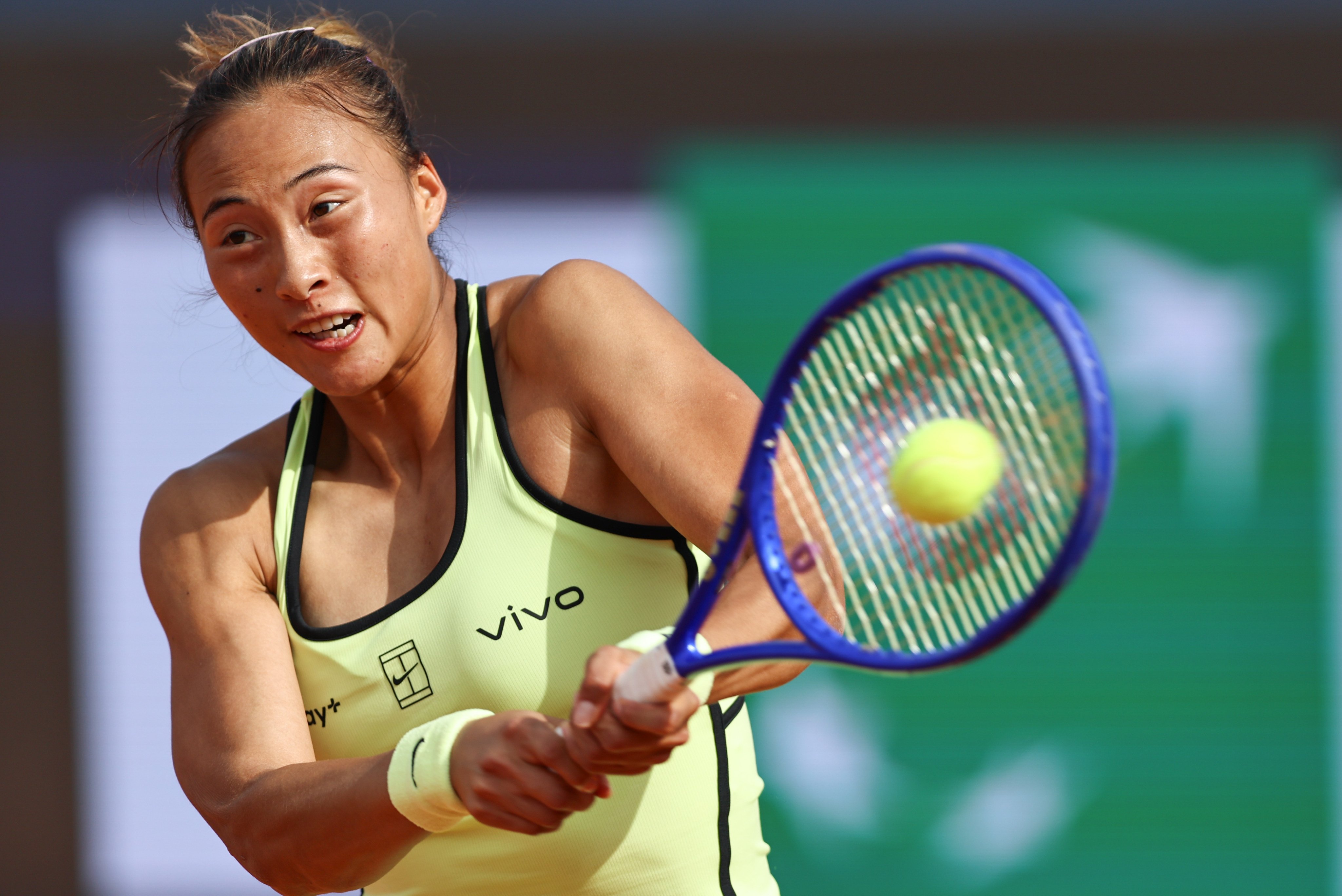Zheng Qinwen’s third round defeat in Rome dropped her outside the world top 50. Photo: Xinhua