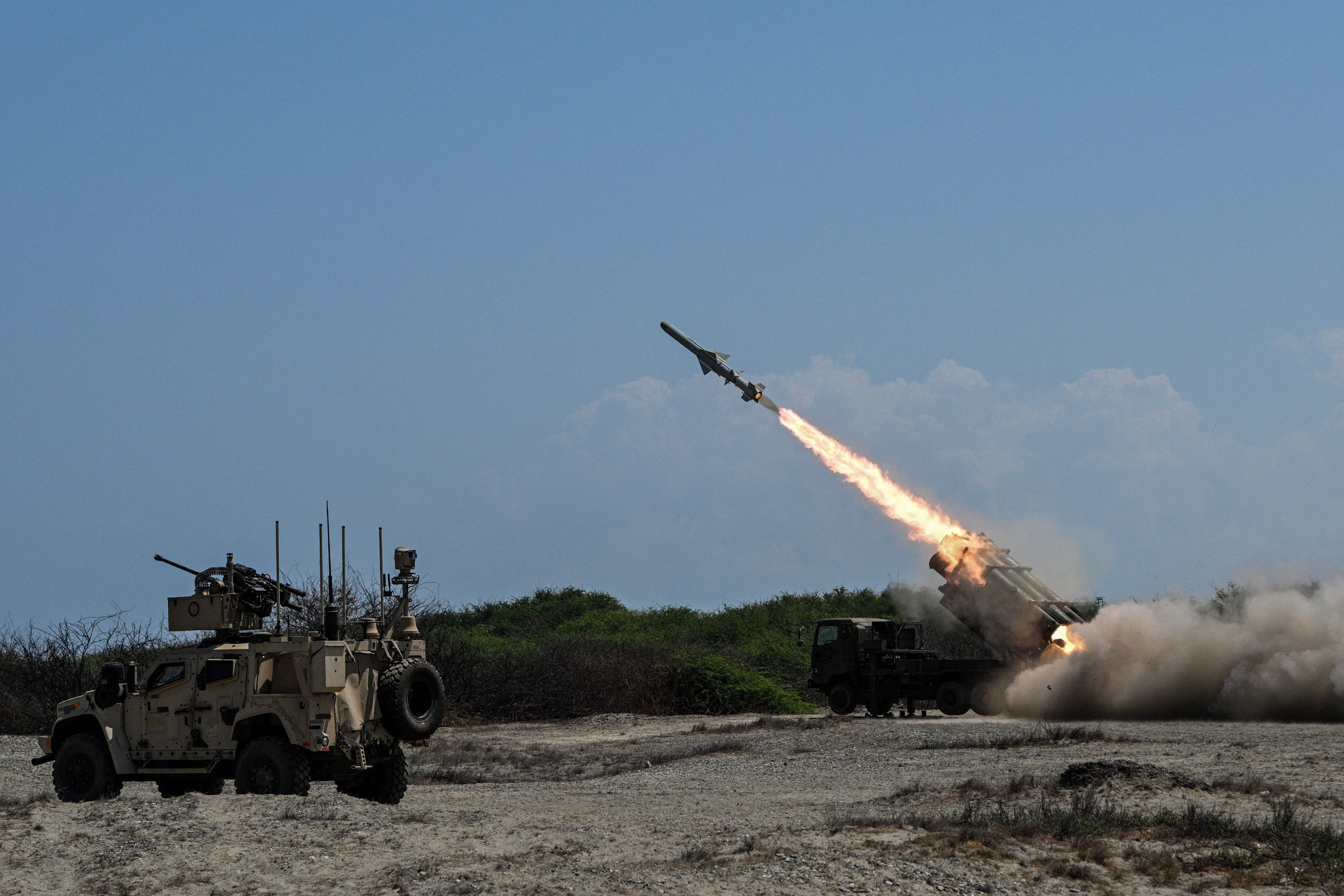 A Japanese Type 88 surface-to-ship missile is fired during the Balikatan exercise at Culili Point Sand Dunes in Paoay, the Philippines, on May 6. Photo: Reuters